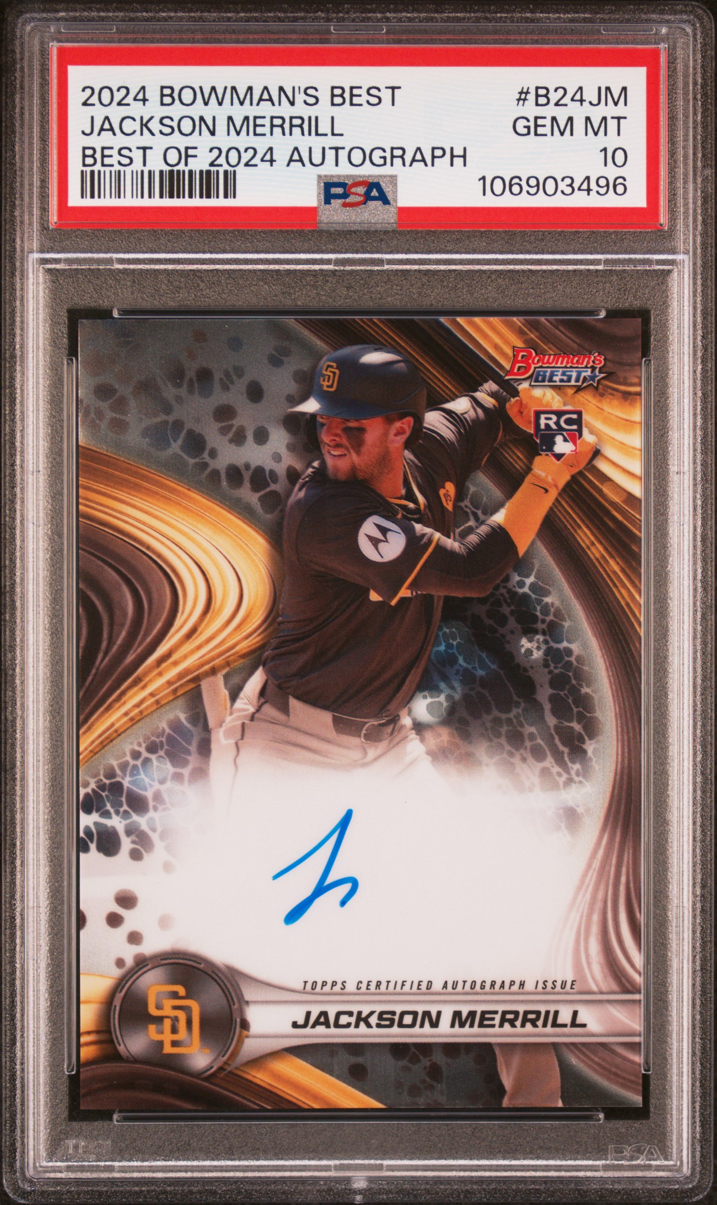 2024 Bowman's Best Best Of 2024 Autographs Jackson Merrill #B24Jm Gem Mt 10 front