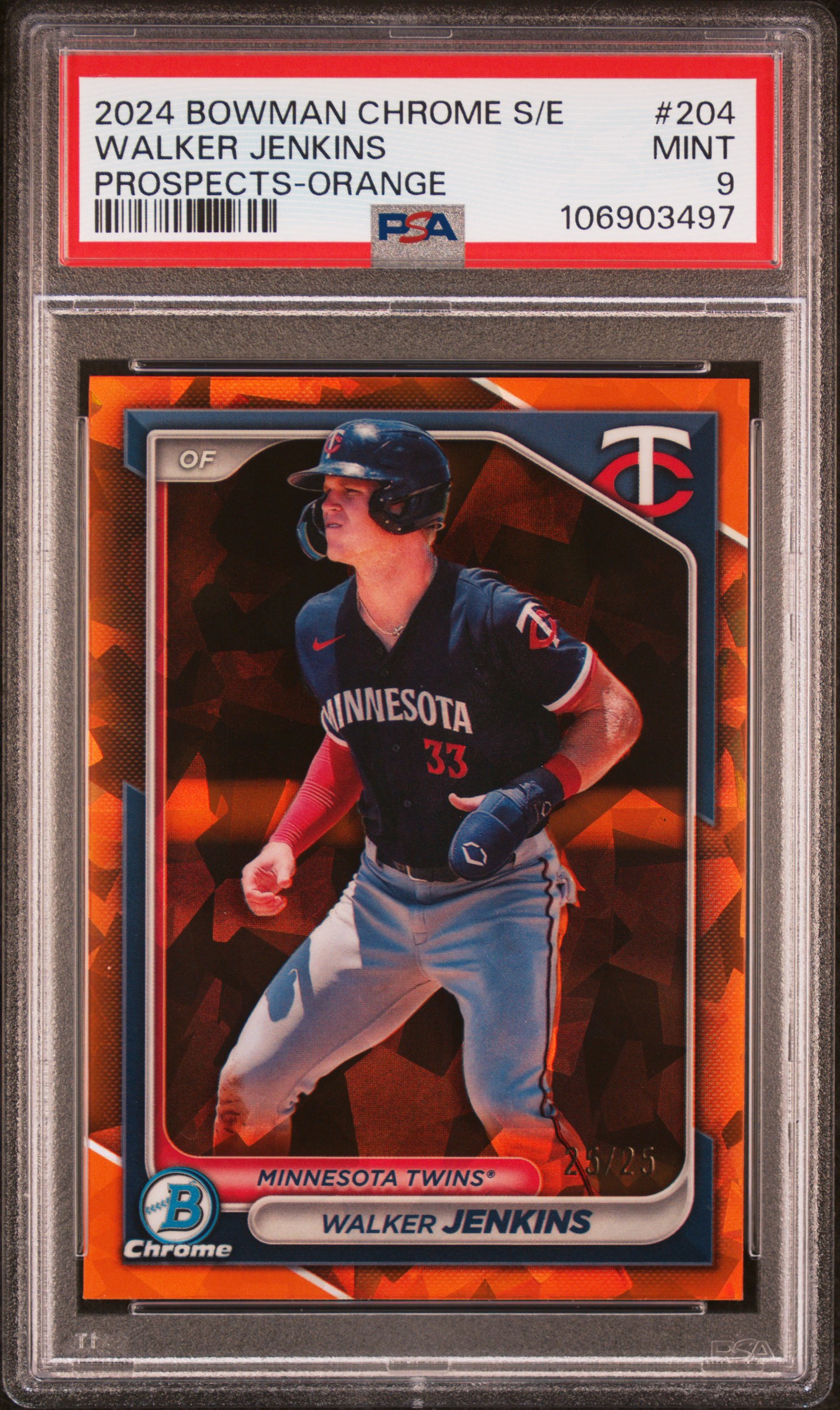 2024 Bowman Chrome Sapphire Edition Prospects Walker Jenkins #204 (Prospects-Orange) Mint 9 front