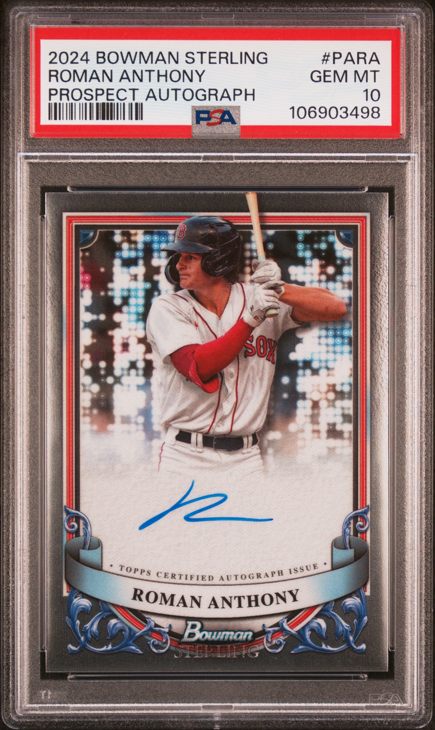 2024 Bowman Sterling Prospect Autographs Roman Anthony #Para Gem Mt 10 front