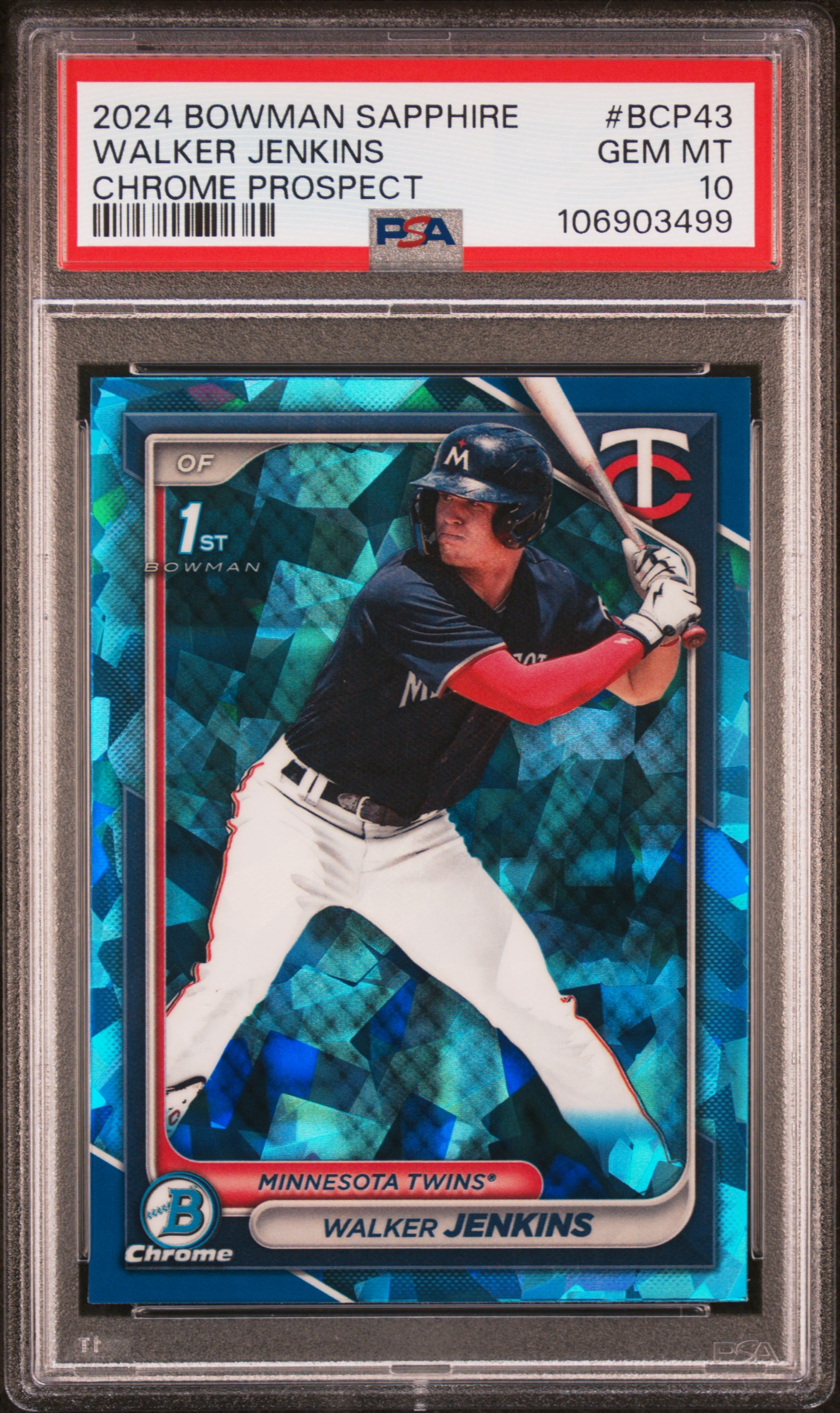 2024 Bowman Sapphire Edition Chrome Prospects Walker Jenkins #Bcp43 (Chrome Prospect) Gem Mt 10 front