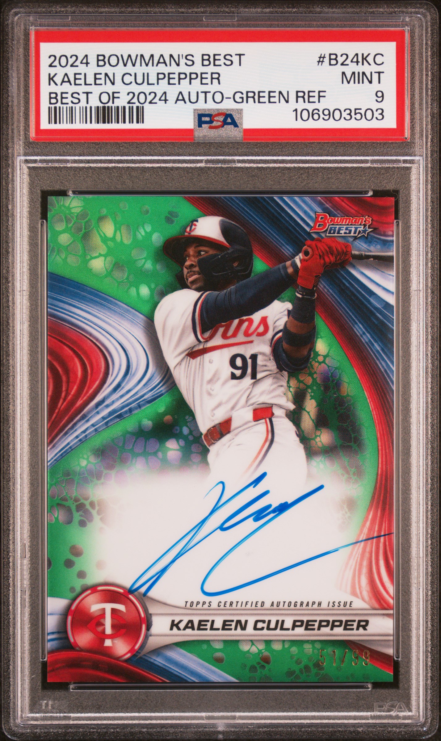 2024 Bowman's Best Best Of 2024 Autographs Kaelen Culpepper #B24Kc (Best Of 2024 Auto-Green Ref) Mint 9 front