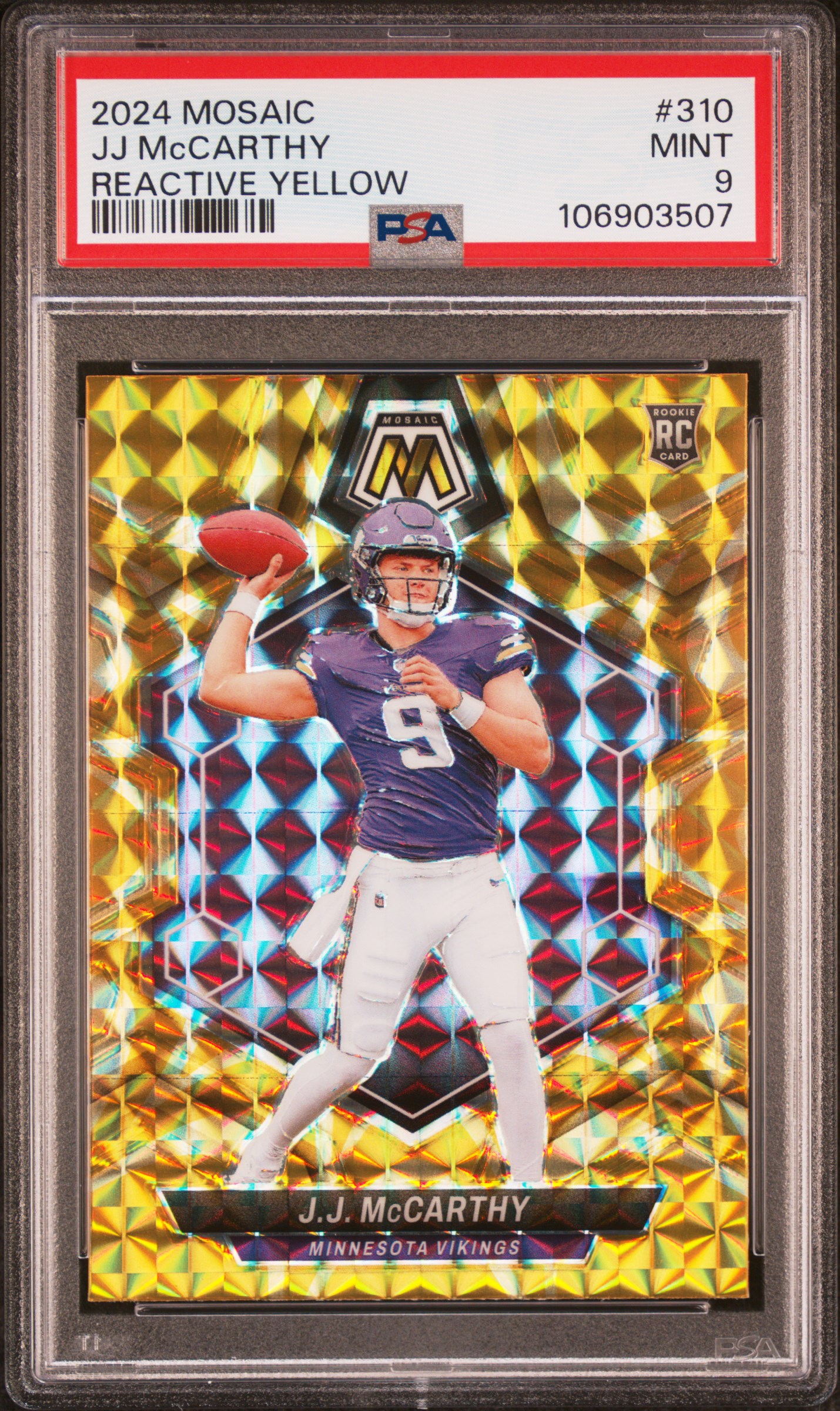 2024 Panini Mosaic Jj Mccarthy #310 (Reactive Yellow) Mint 9 front