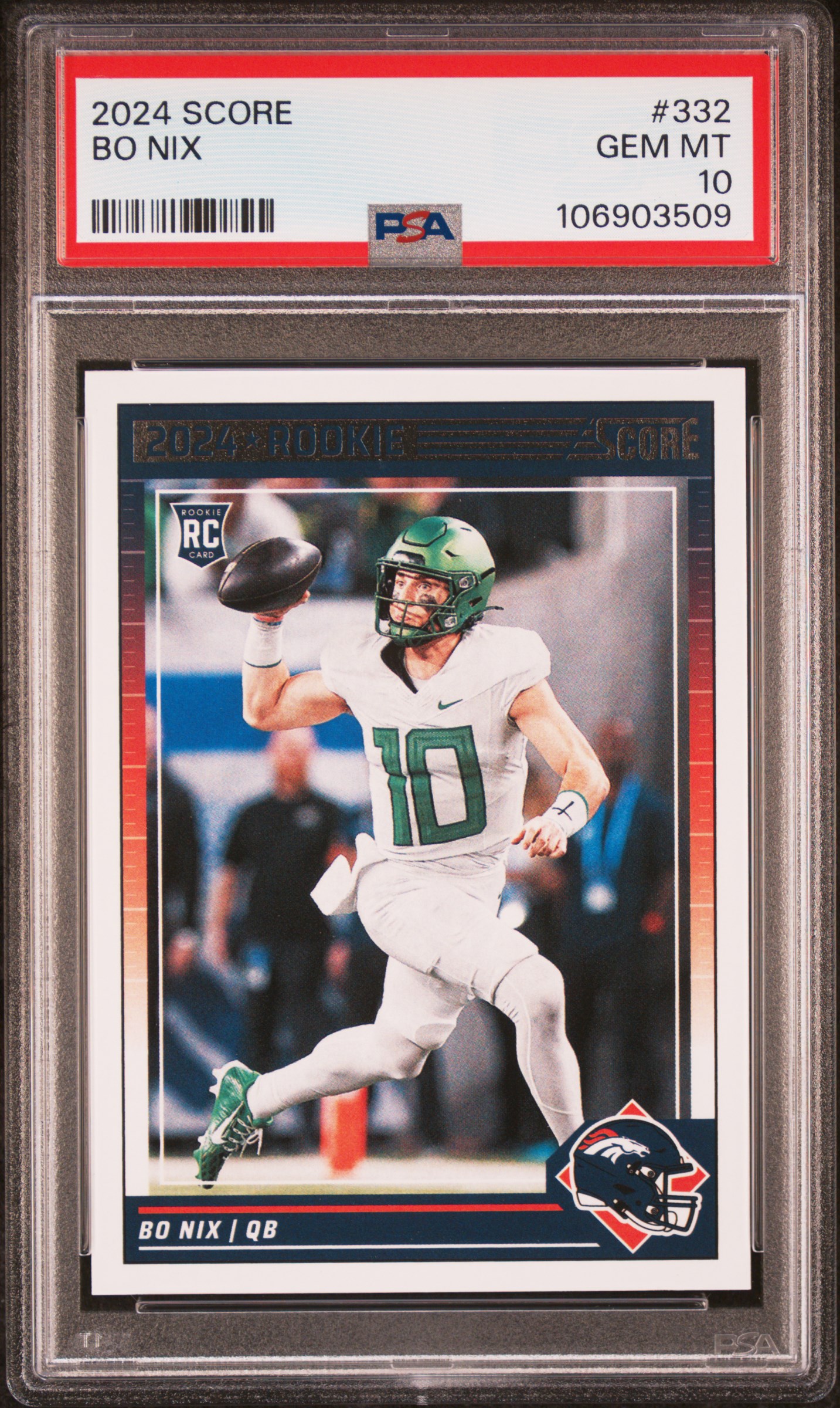 2024 Panini Score Bo Nix #332 Gem Mt 10 front