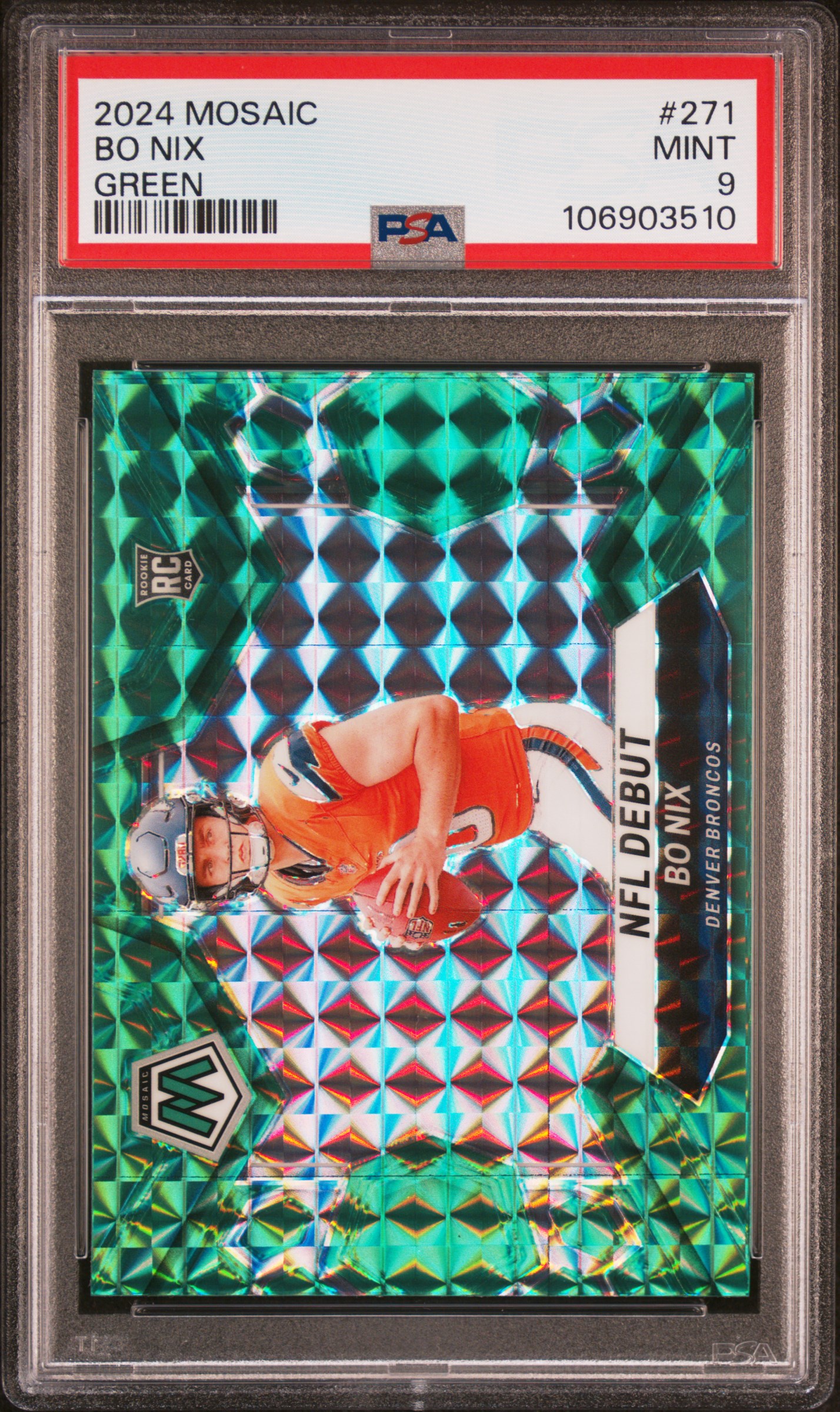 2024 Panini Mosaic Bo Nix #271 (Green) Mint 9 front