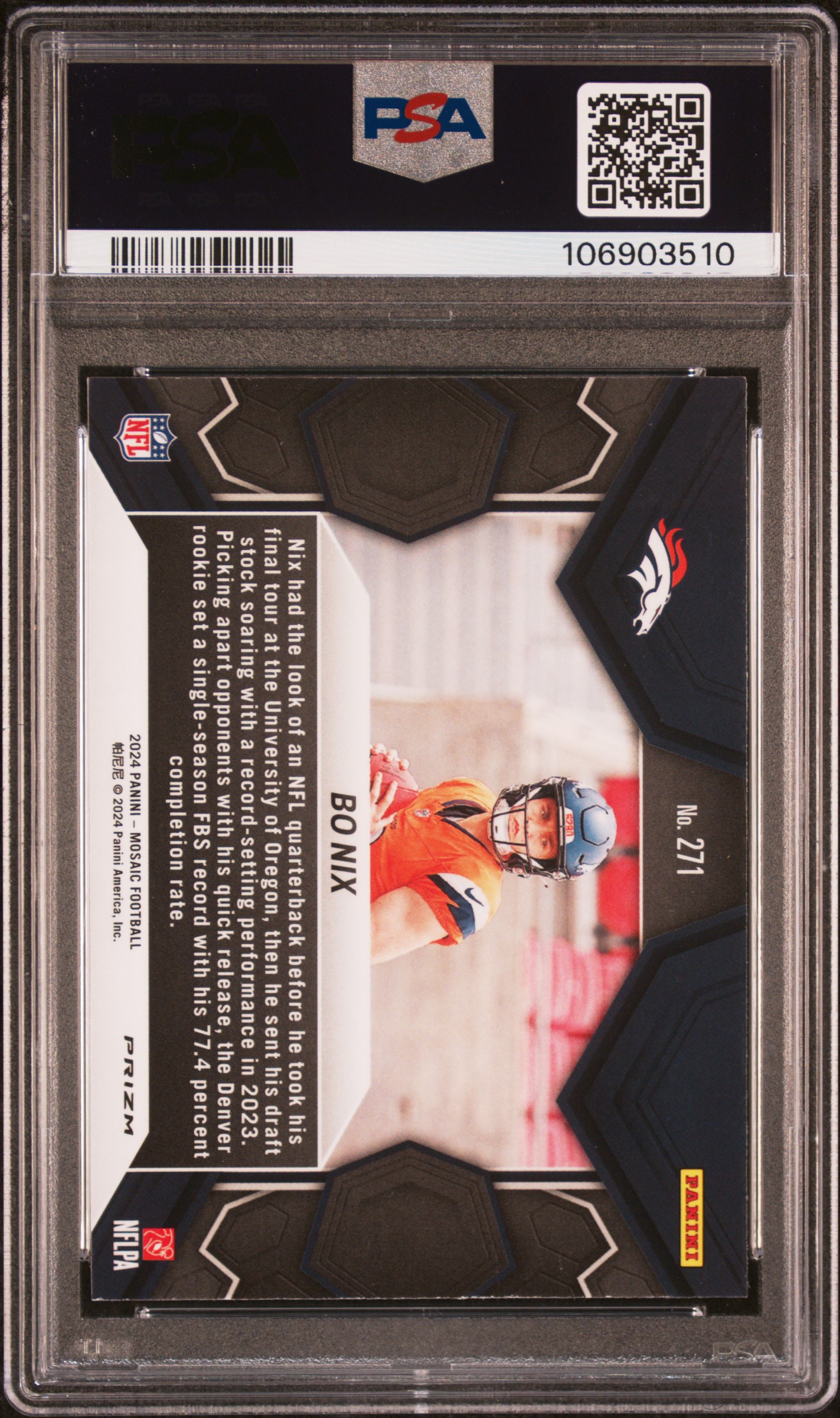 2024 Panini Mosaic Bo Nix #271 (Green) Mint 9 back