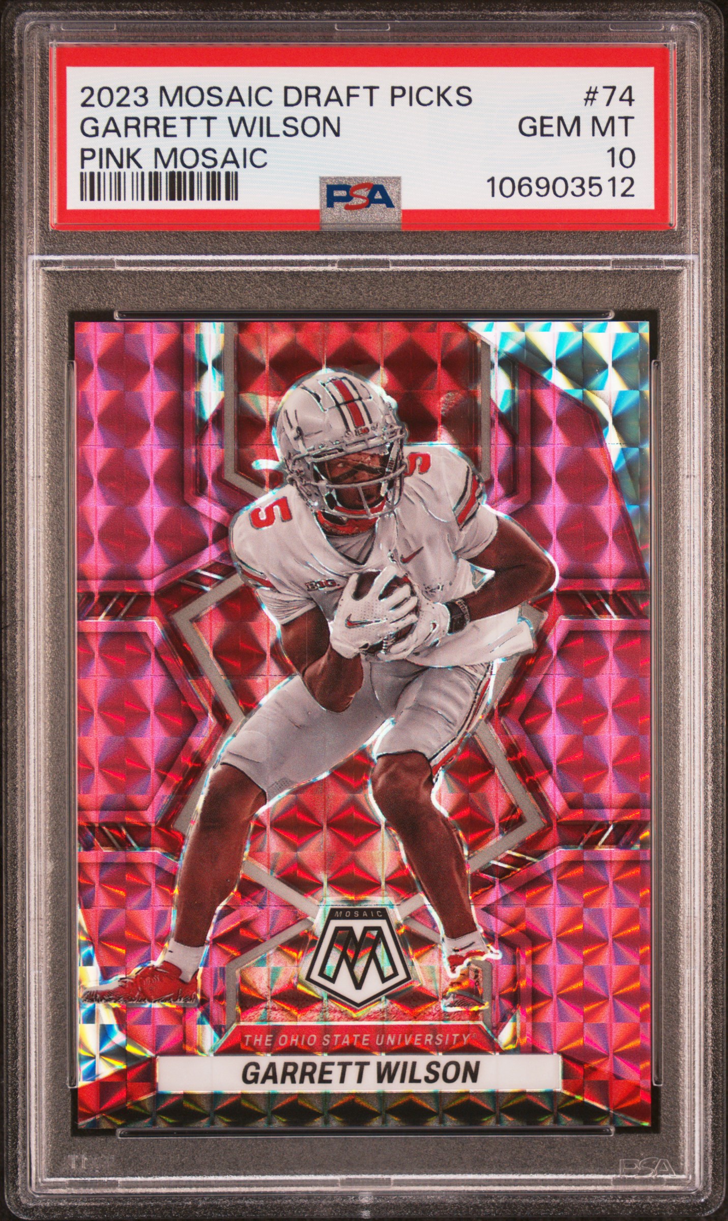 2023 Panini Mosaic Draft Picks Garrett Wilson #74 (Pink Mosaic) Gem Mt 10 front