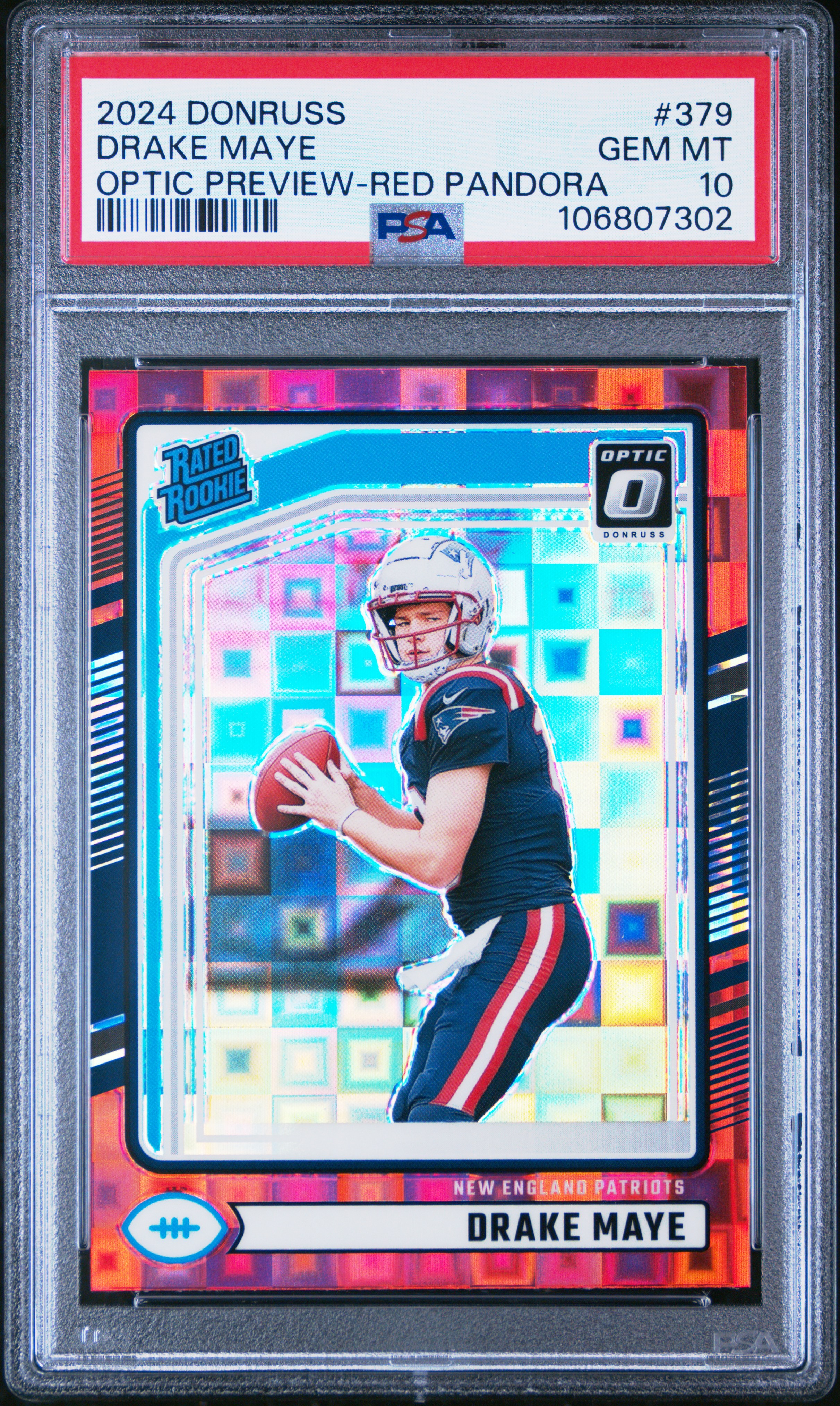 2024 Panini Donruss Drake Maye #379 (Optic Preview-Red Pandora) Gem Mt 10 front