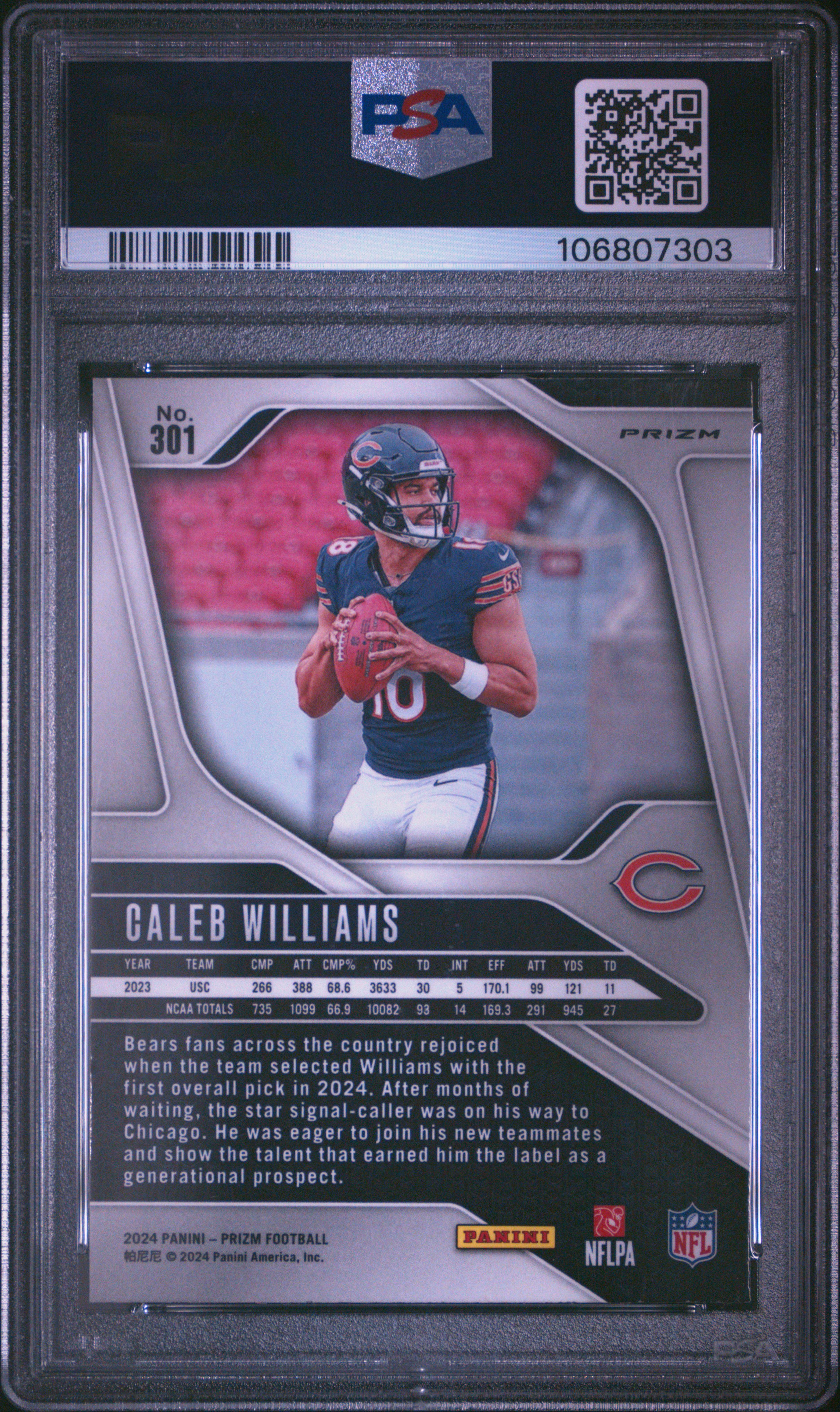 2024 Panini Prizm Caleb Williams #301 (Lazer Prizm) Mint 9 front