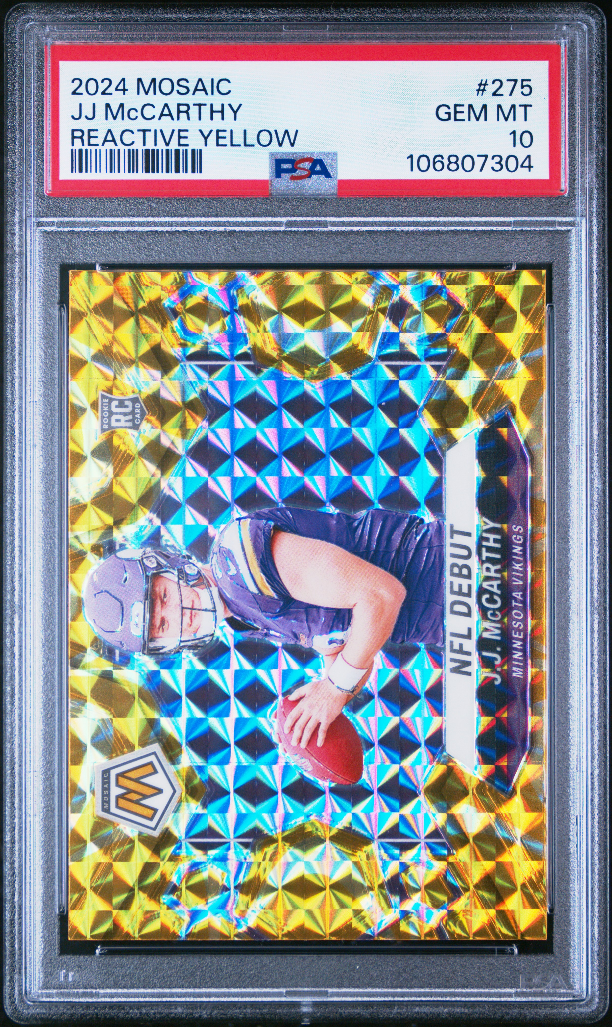 2024 Panini Mosaic Jj Mccarthy #275 (Reactive Yellow) Gem Mt 10 front