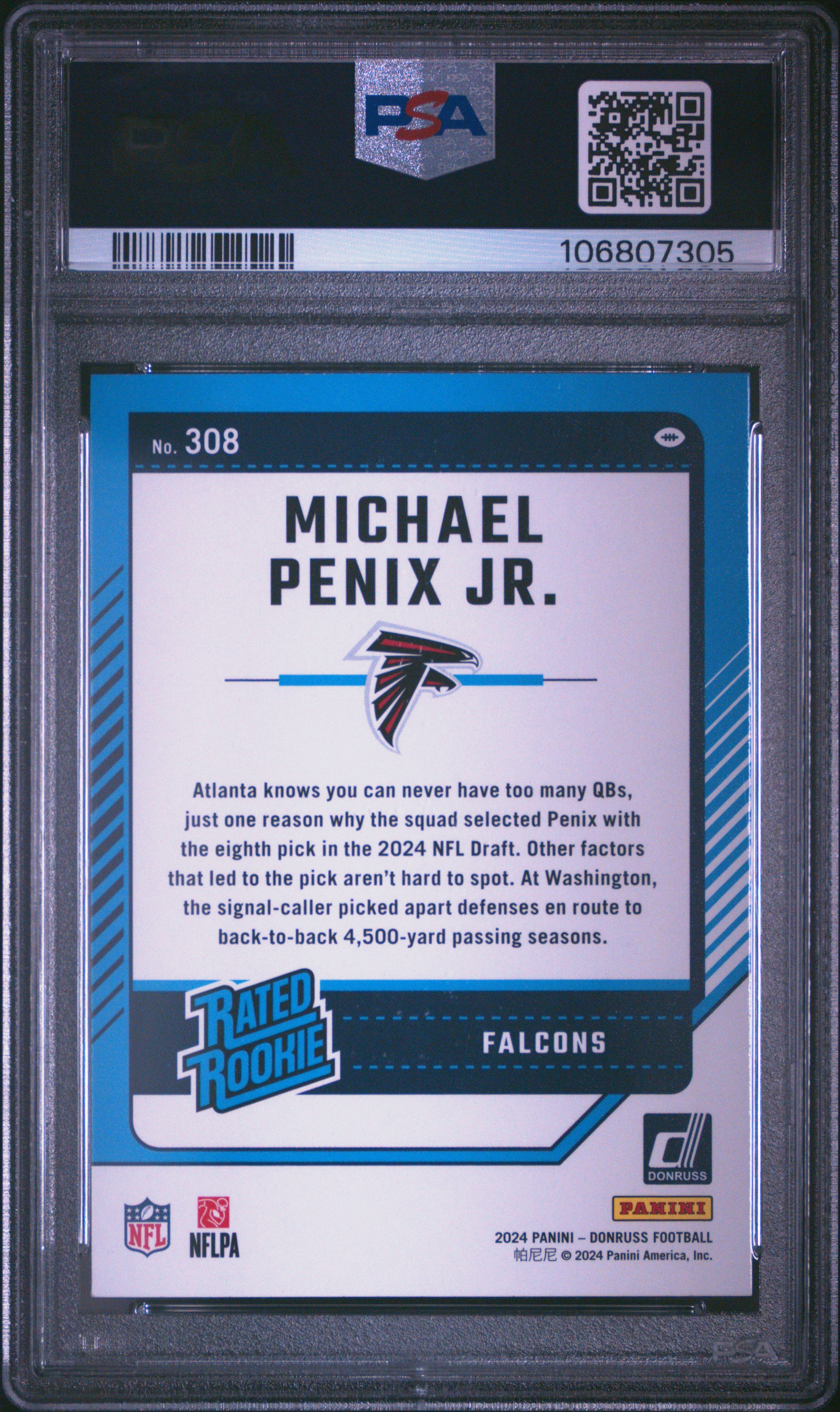 2024 Panini Donruss Michael Penix Jr. #308 Mint 9 back