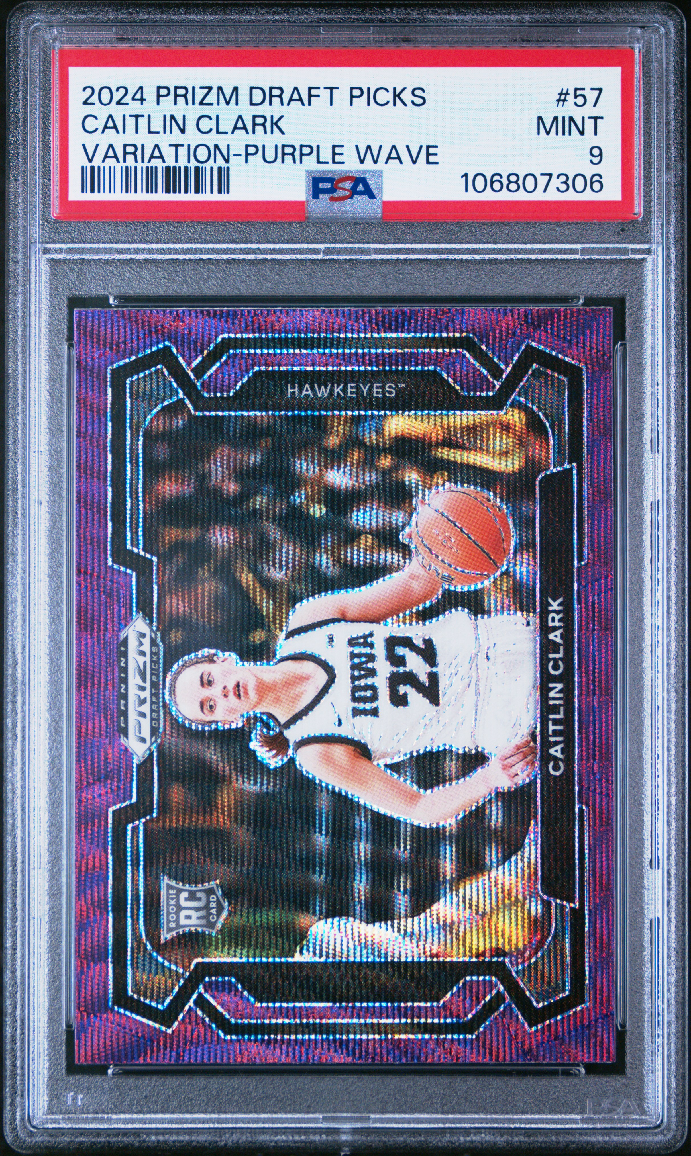 2024 Panini Prizm Draft Picks Caitlin Clark #57 (Variation-Purple Wave) Mint 9 front