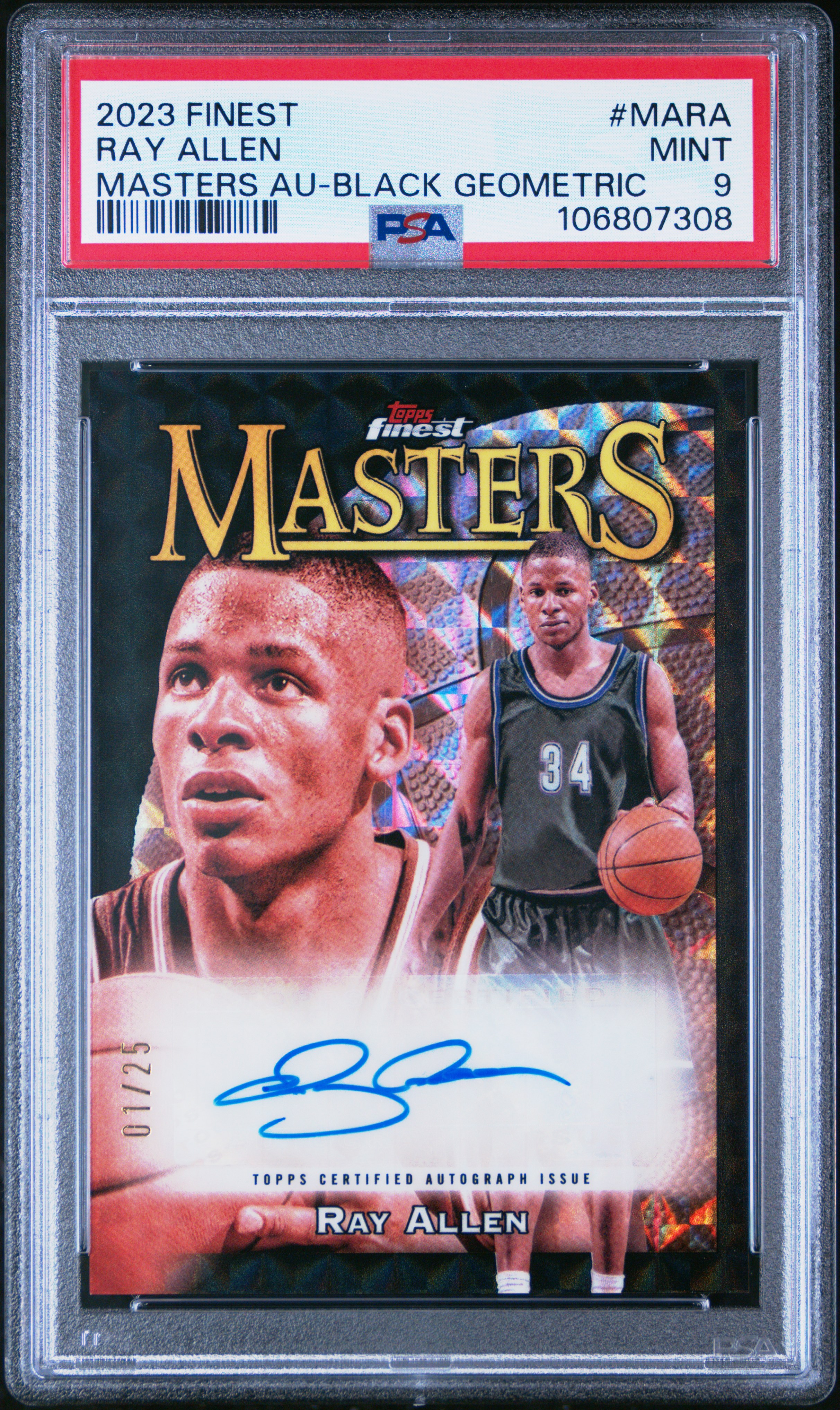 2023 Topps Finest Masters Autographs Ray Allen #Mara (Masters Au-Black Geometric) Mint 9 front