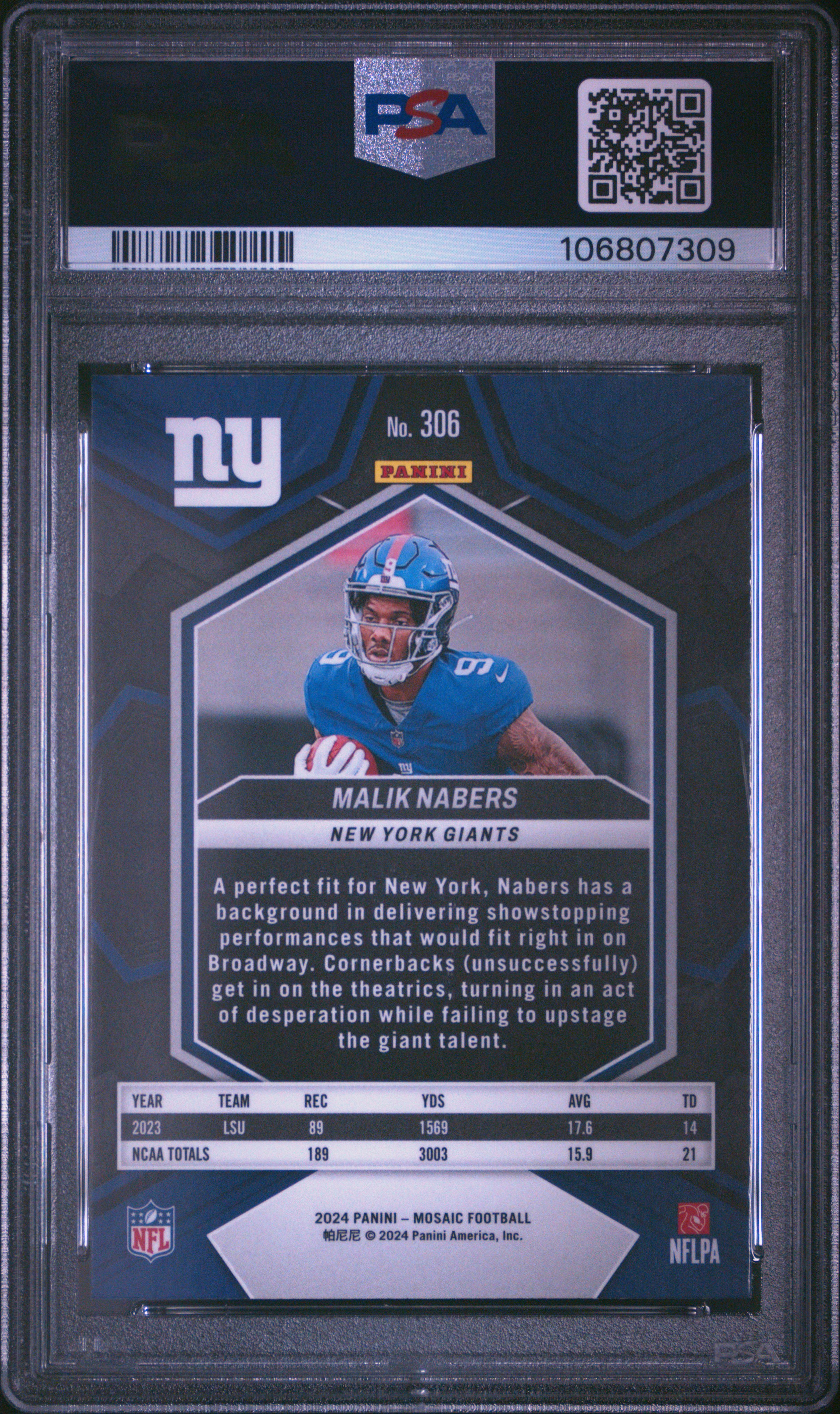 2024 Panini Mosaic Malik Nabers #306 Gem Mt 10 back