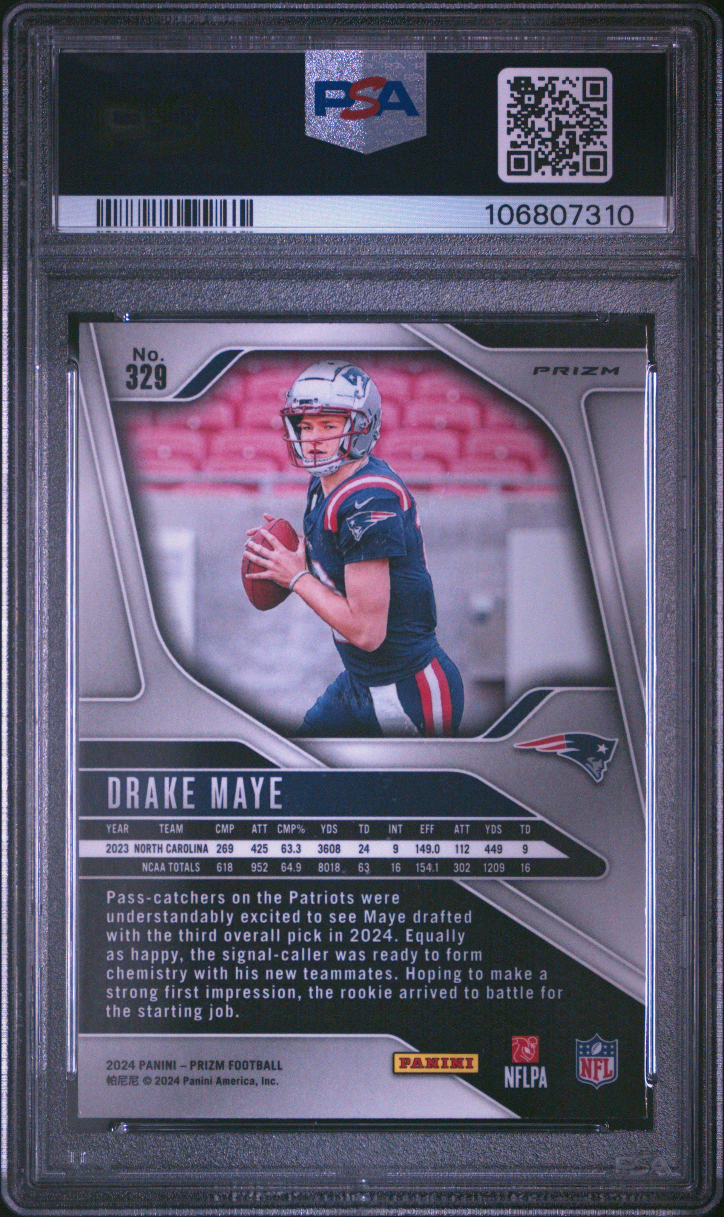 2024 Panini Prizm Drake Maye #329 (Disco Prizm) Mint 9 back