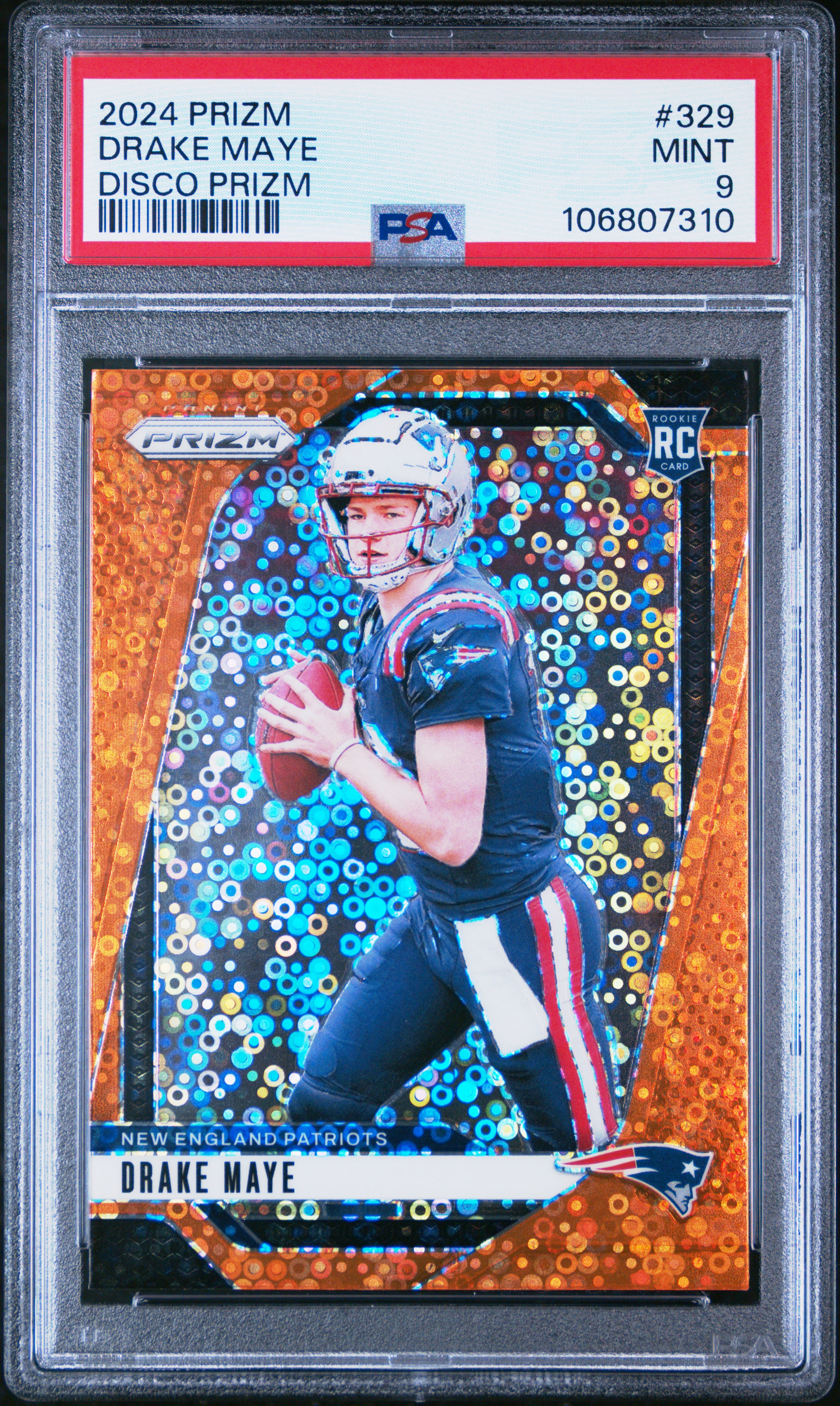 2024 Panini Prizm Drake Maye #329 (Disco Prizm) Mint 9 front