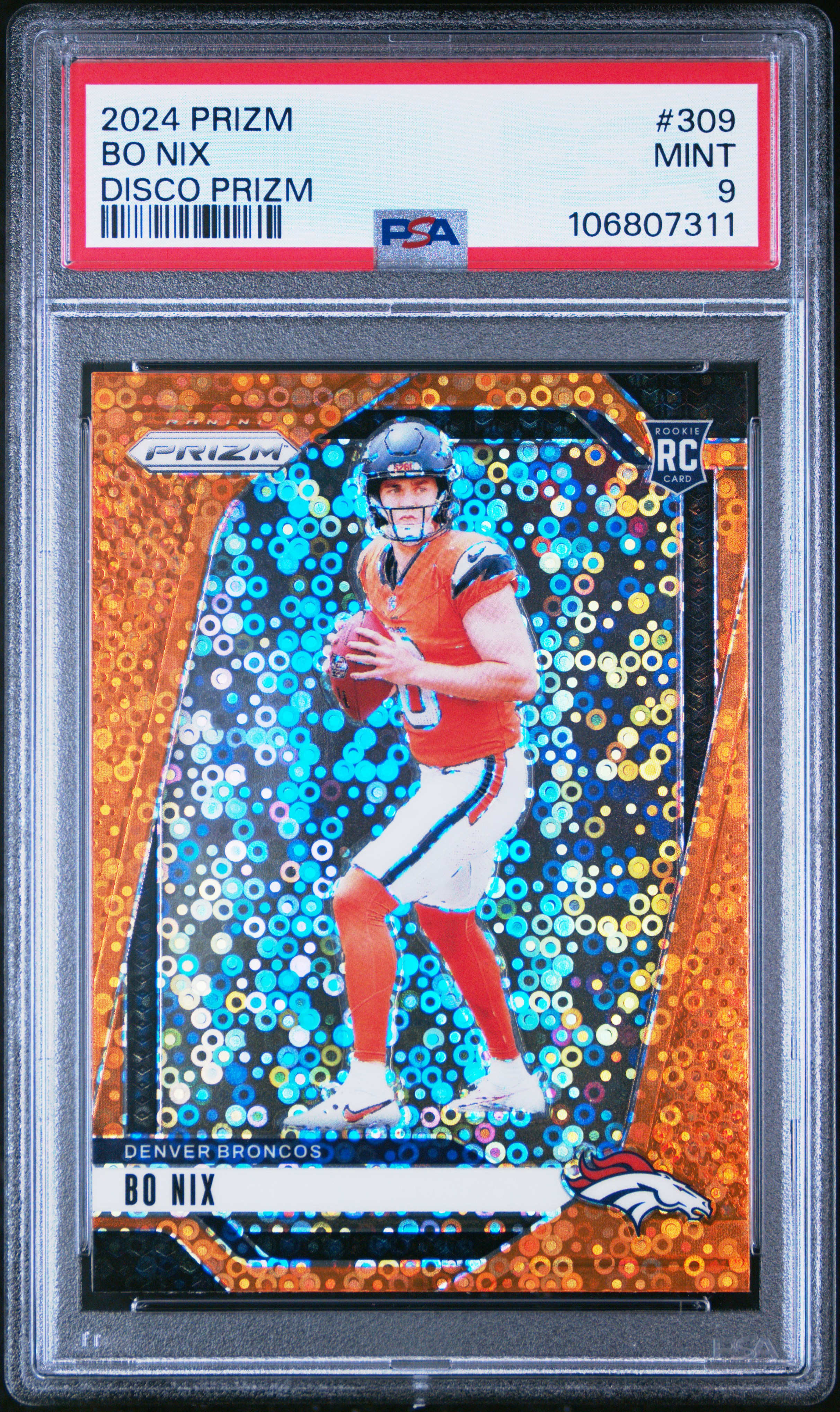 2024 Panini Prizm Bo Nix #309 (Disco Prizm) Mint 9 front