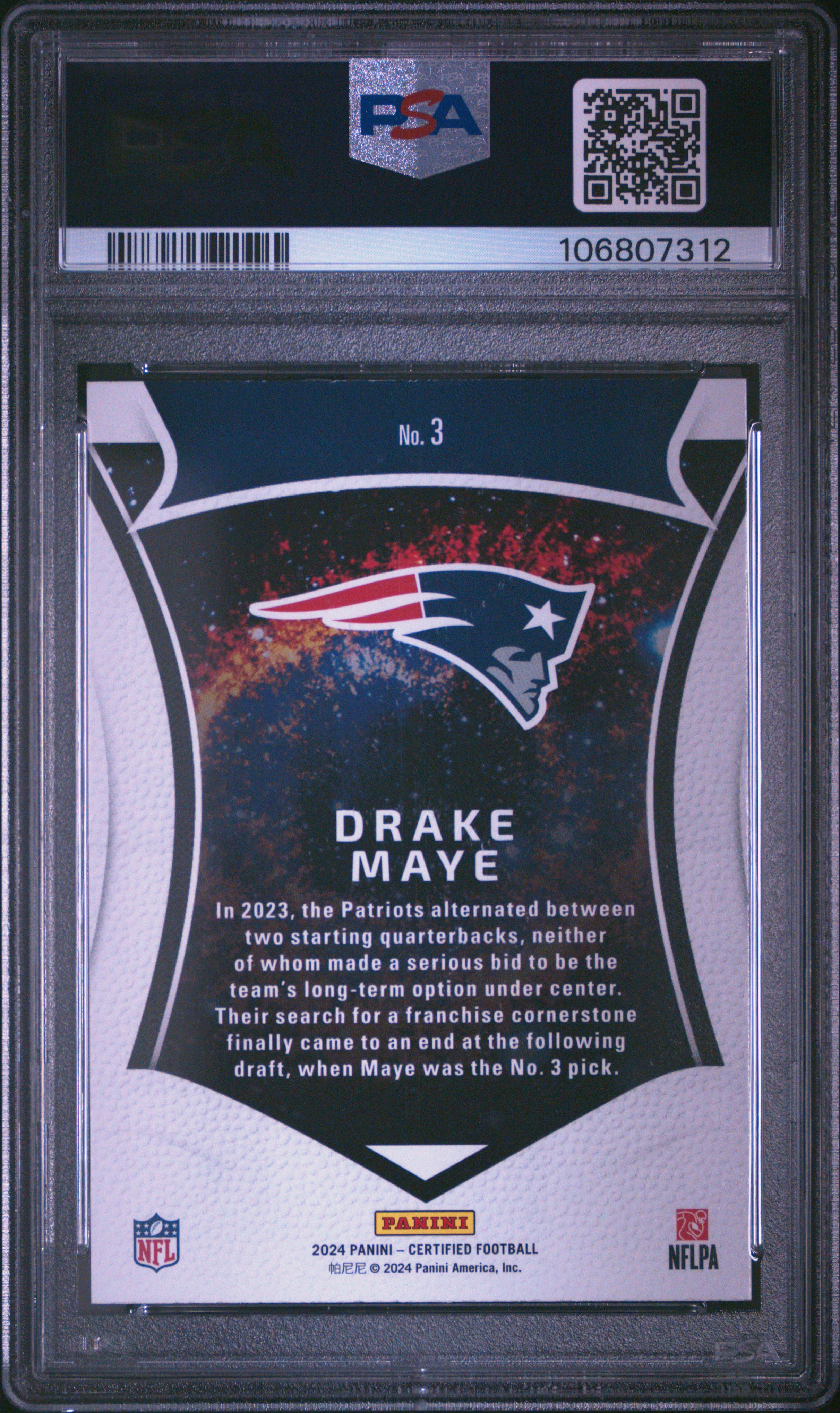2024 Panini Certified Certified Rookies Drake Maye #3 Gem Mt 10 back