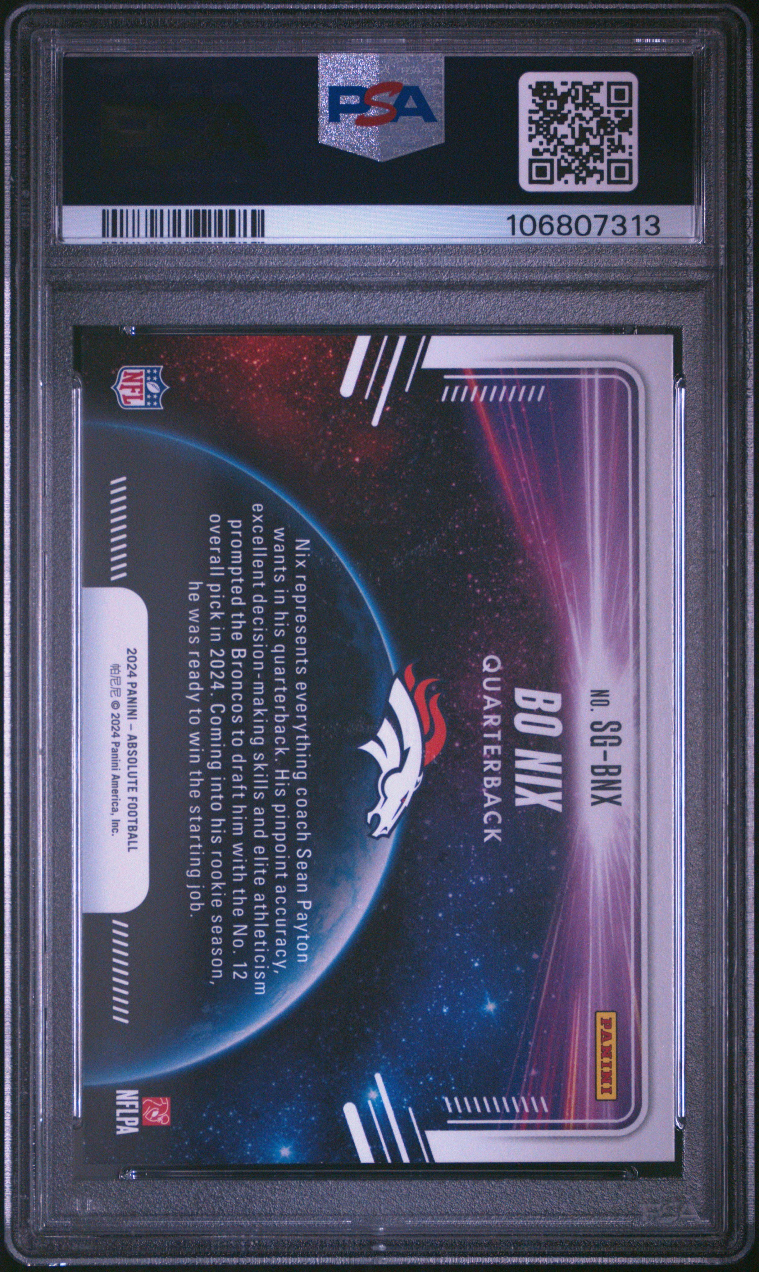 2024 Panini Absolute Star Gazing Bo Nix #Sgbnx Gem Mt 10 back