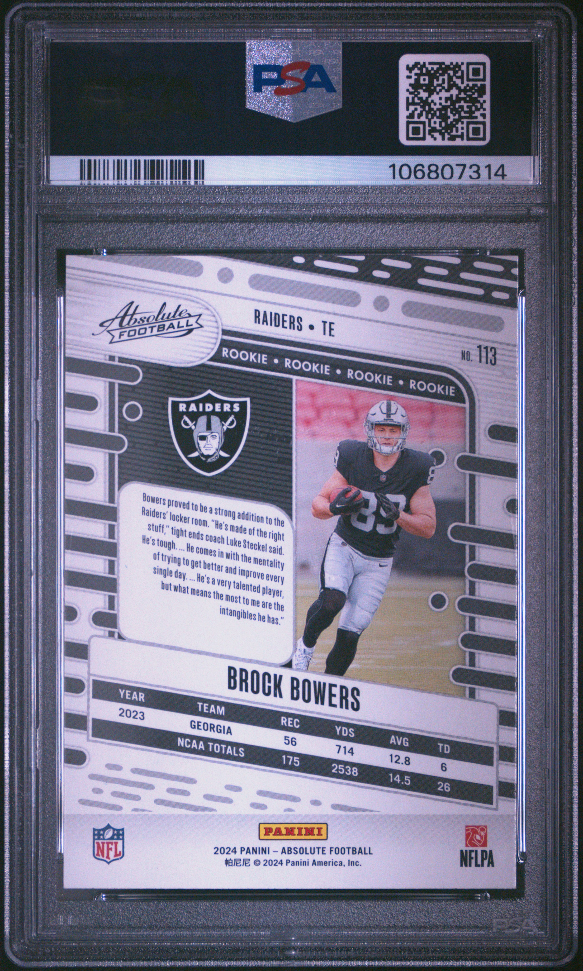 2024 Panini Absolute Brock Bowers #113 Gem Mt 10 back