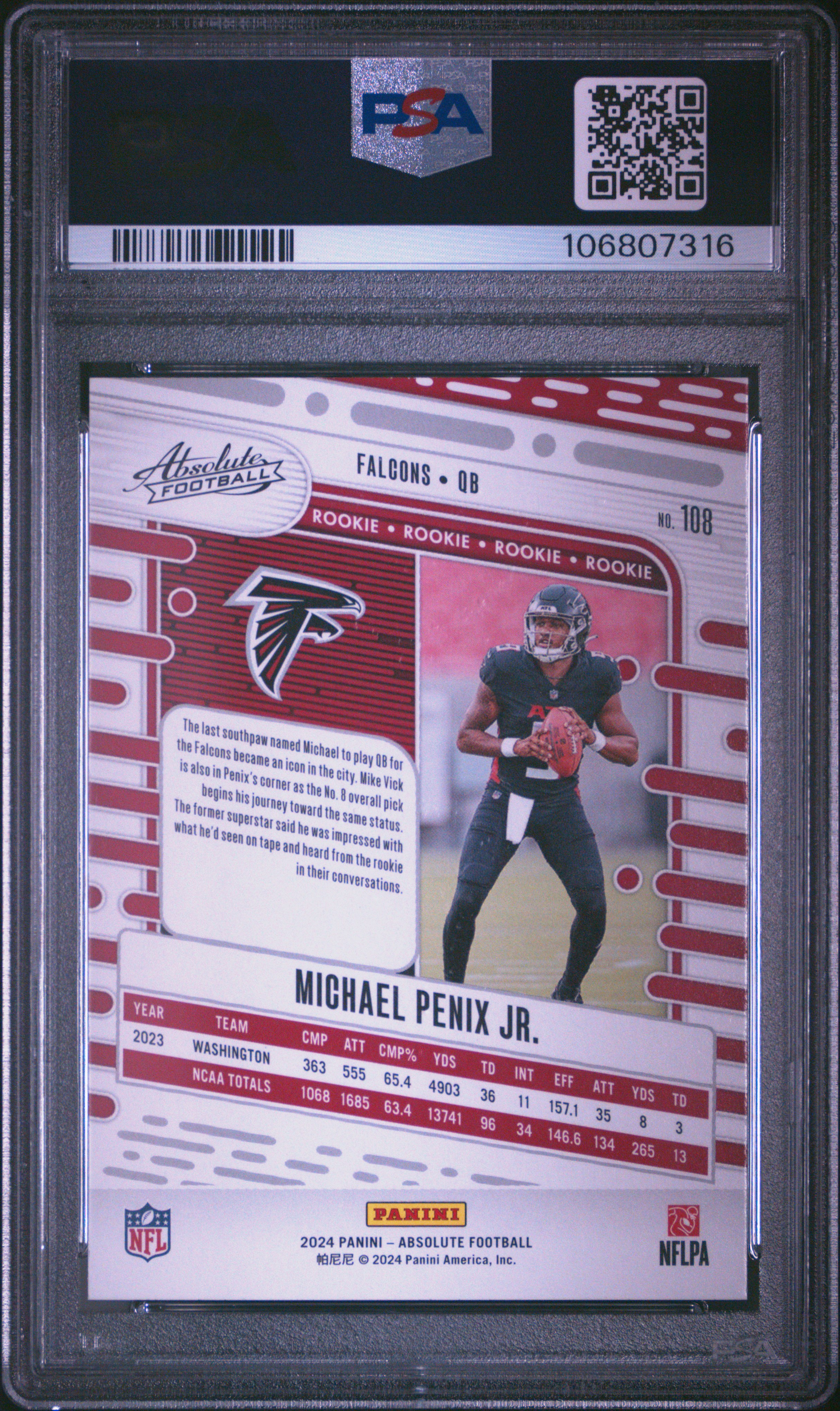 2024 Panini Absolute Michael Penix Jr. #108 Gem Mt 10 back