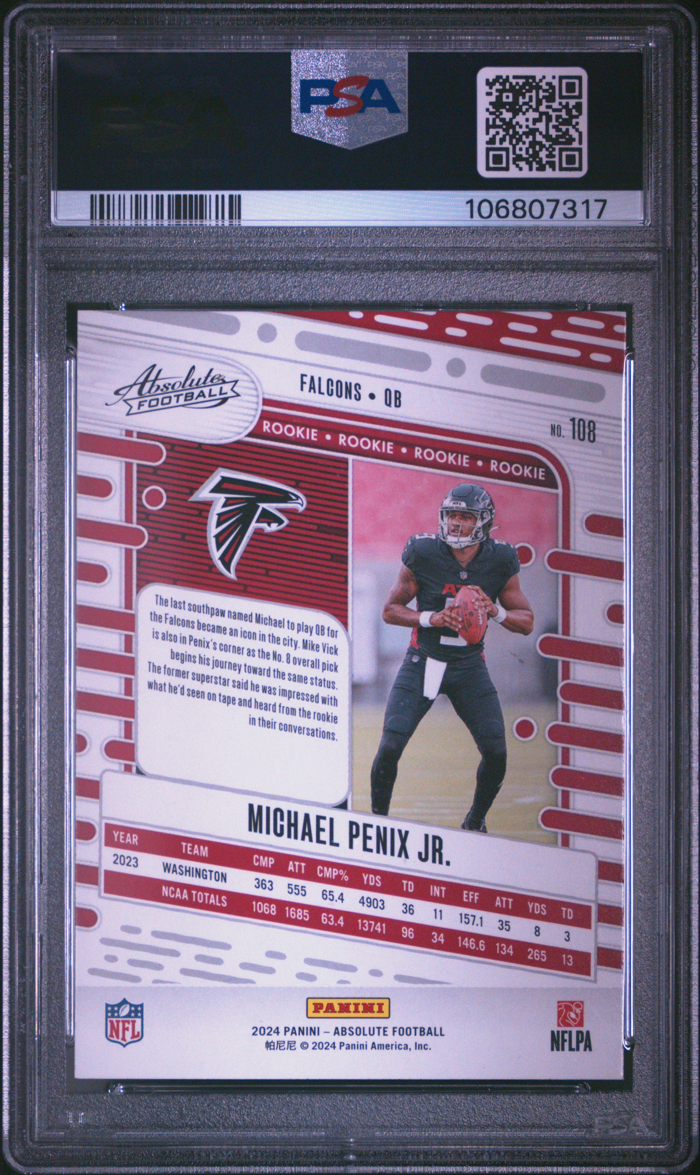 2024 Panini Absolute Michael Penix Jr. #108 Gem Mt 10 back