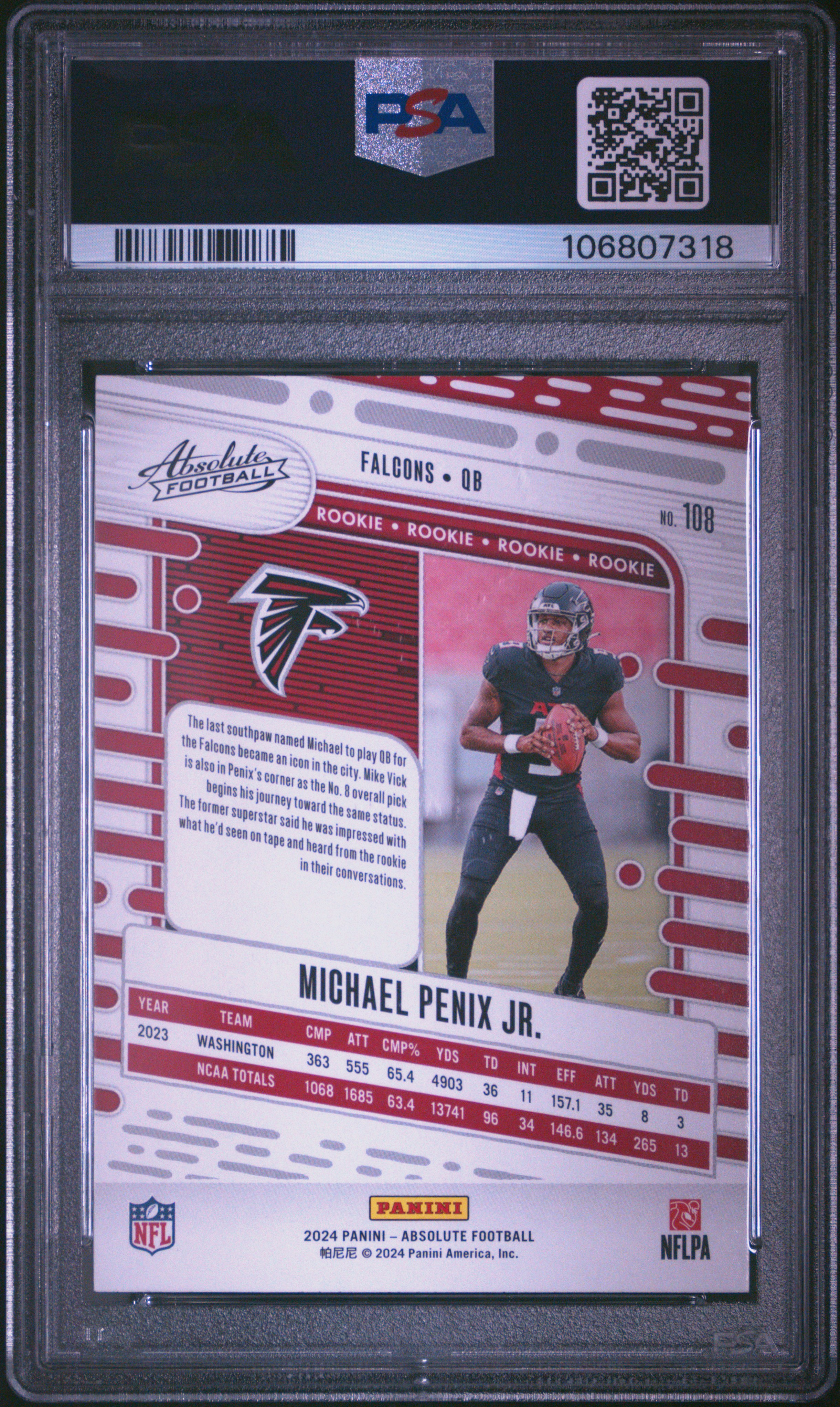 2024 Panini Absolute Michael Penix Jr. #108 (Green) Gem Mt 10 back