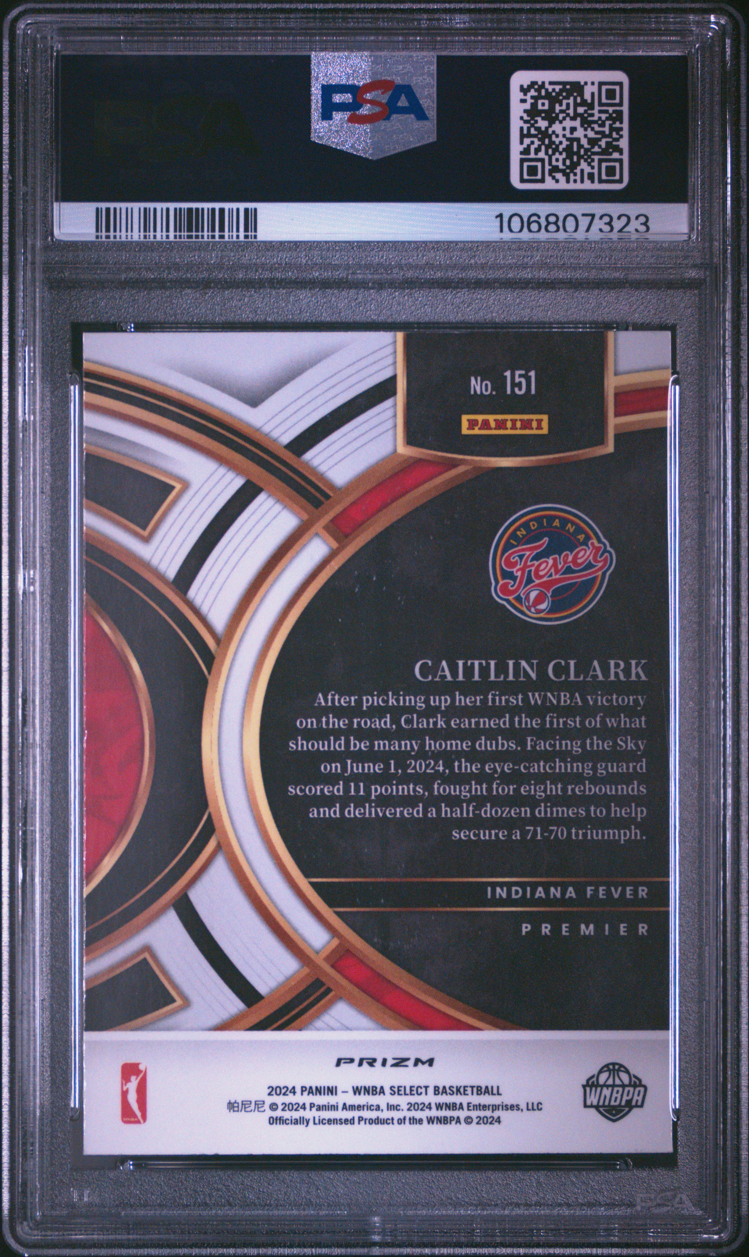 2024 Panini Select Wnba Caitlin Clark #151 (Red Ice) Gem Mt 10 back