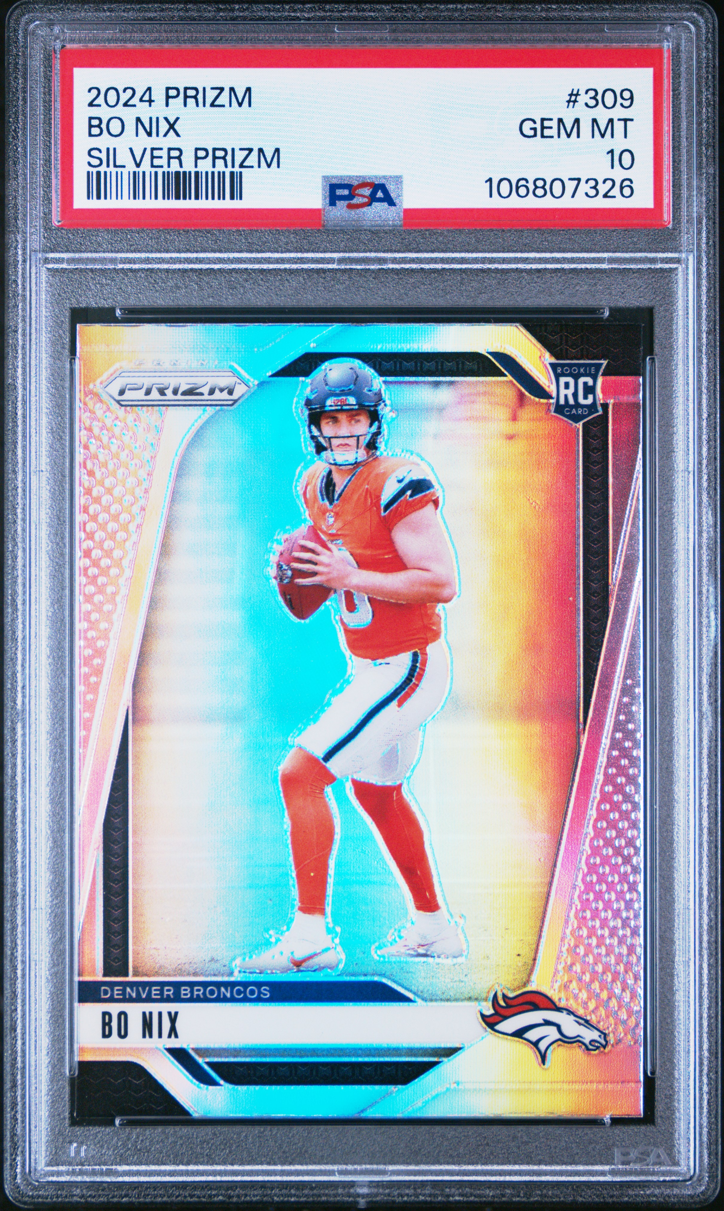 2024 Panini Prizm Bo Nix #309 (Silver Prizm) Gem Mt 10 front