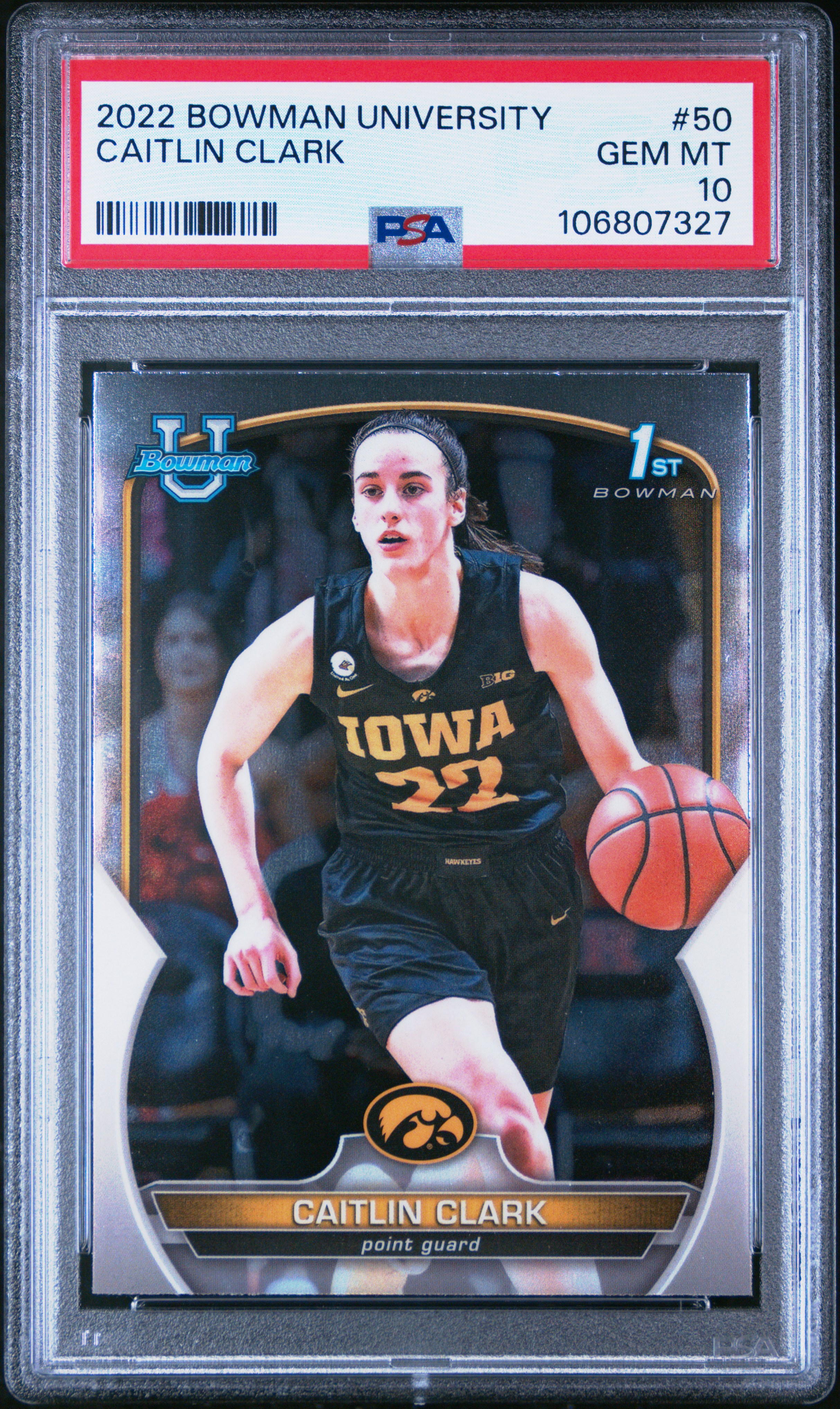 2022 Bowman Chrome University Caitlin Clark #50 Gem Mt 10 front