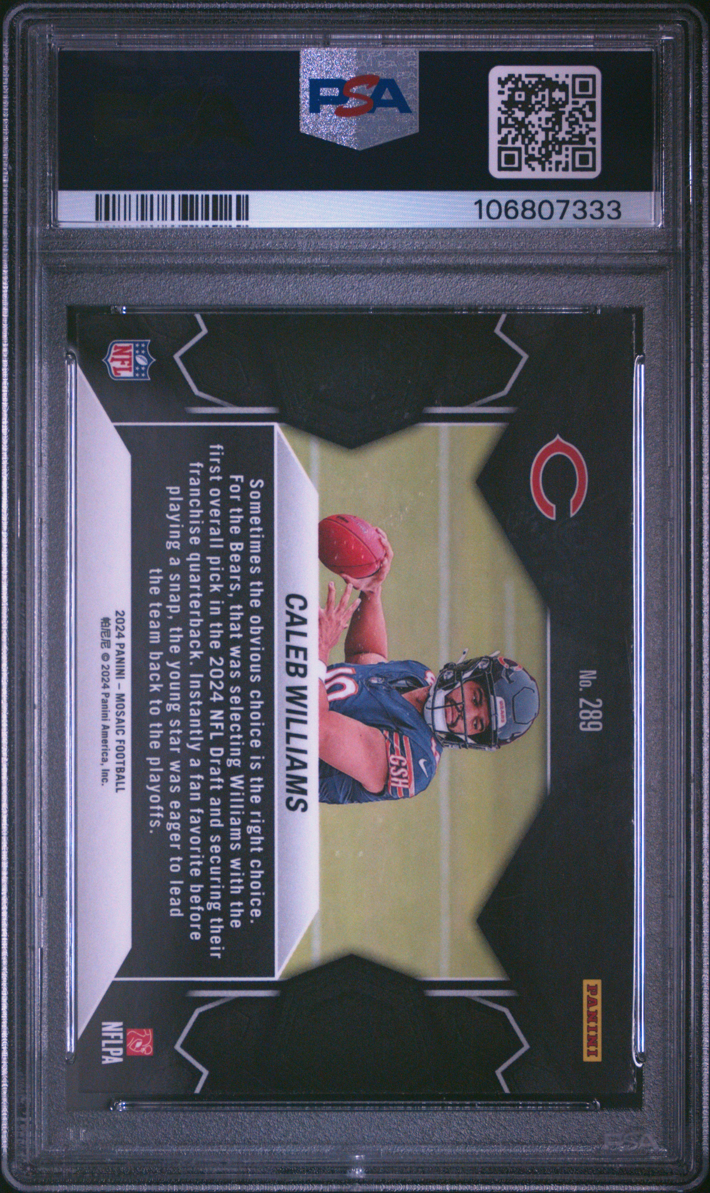 2024 Panini Mosaic Caleb Williams #289 Gem Mt 10 back