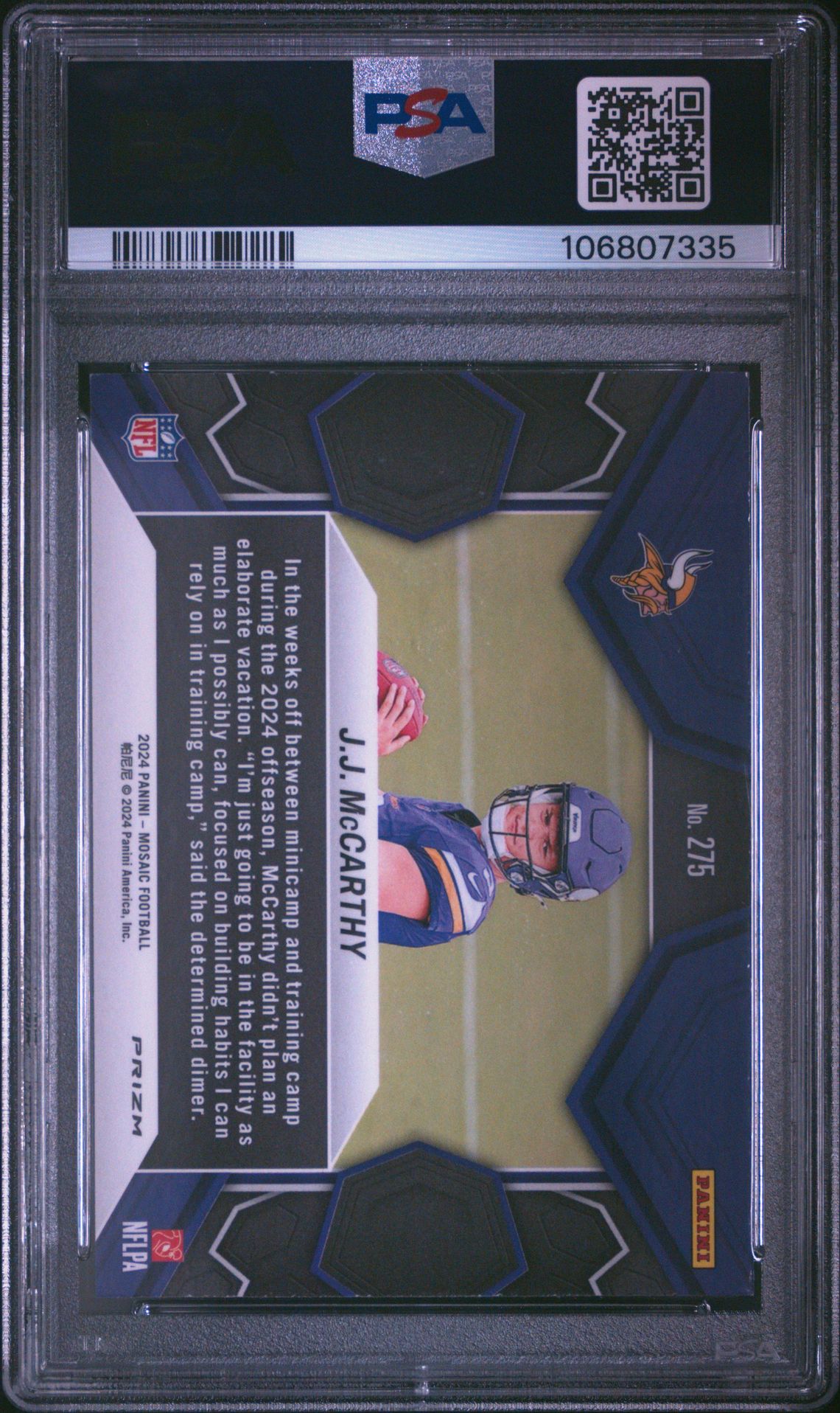 2024 Panini Mosaic Jj Mccarthy #275 (Green) Gem Mt 10 back