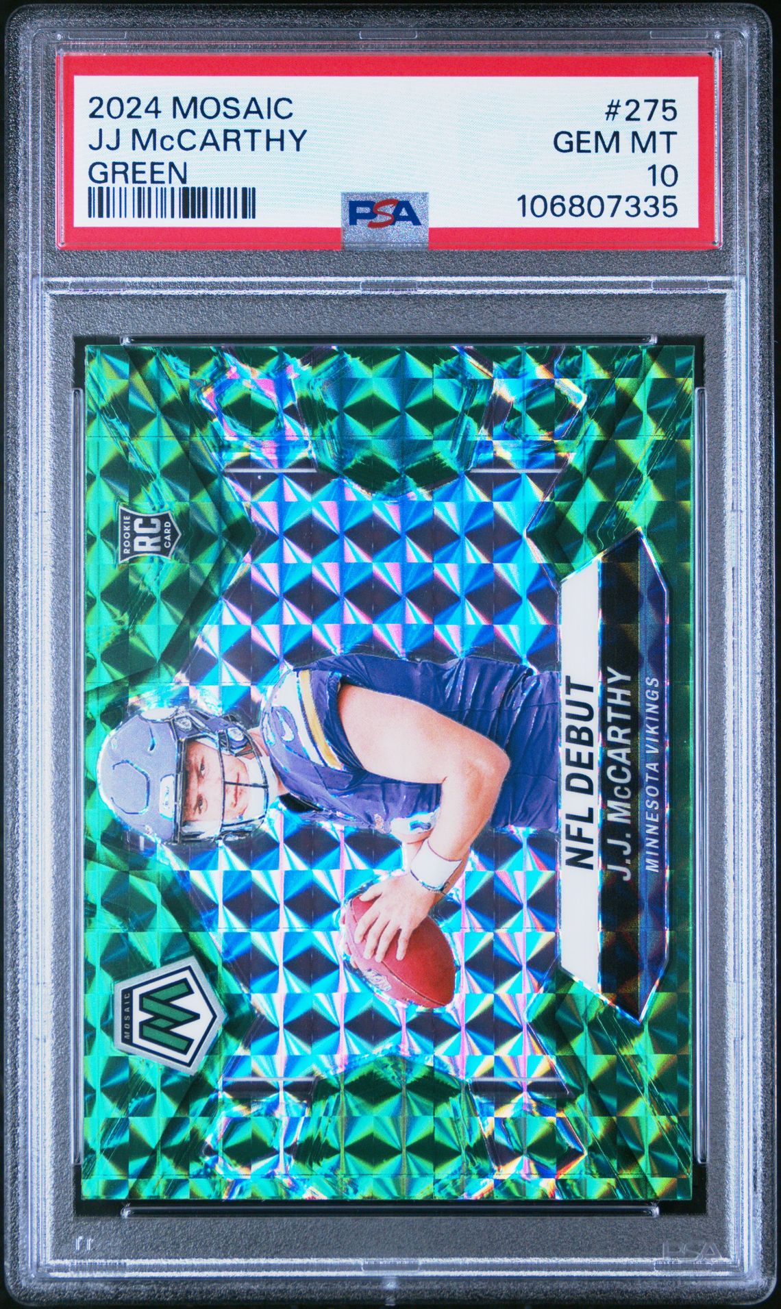 2024 Panini Mosaic Jj Mccarthy #275 (Green) Gem Mt 10 front