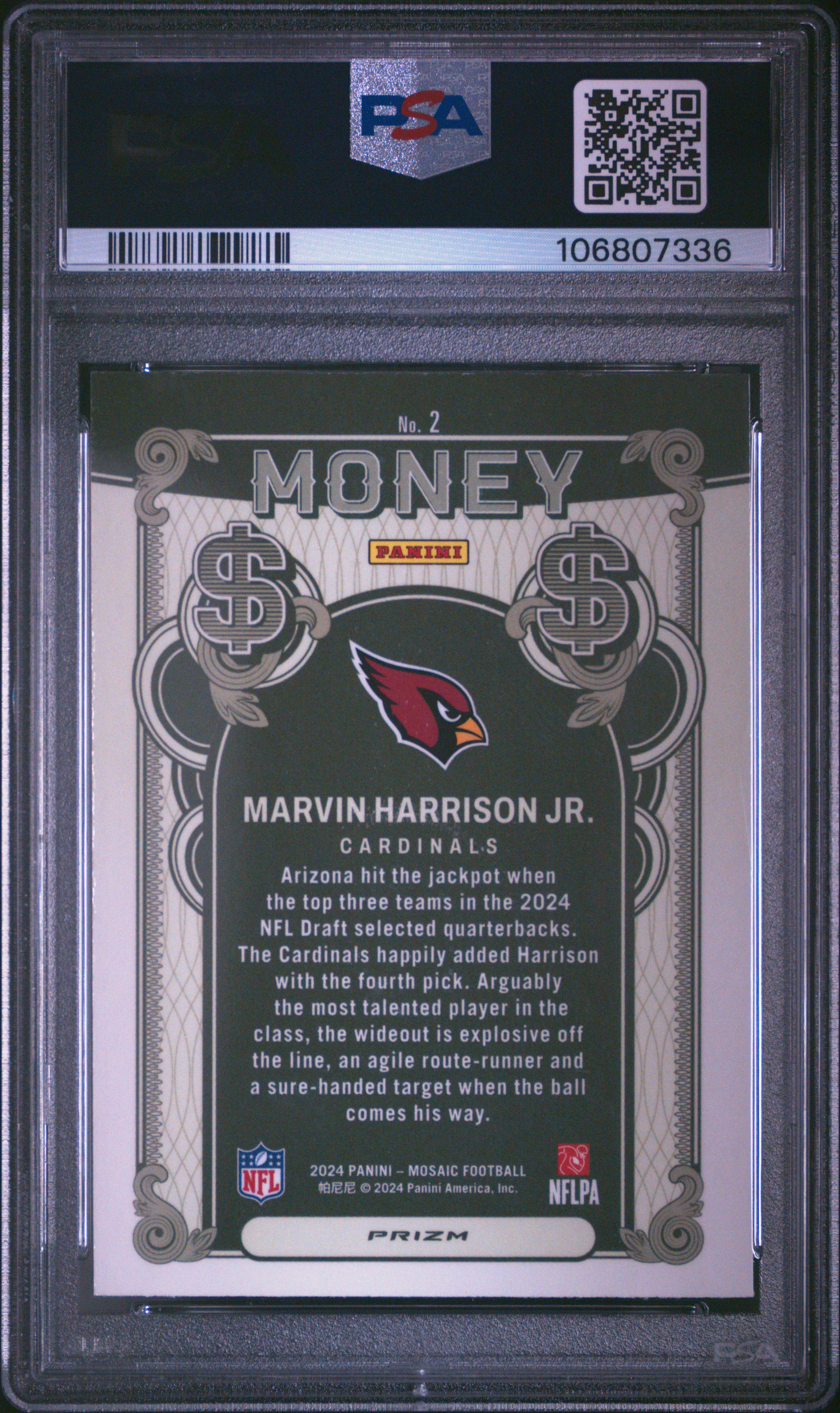 2024 Panini Mosaic Money Marvin Harrison Jr. #2 Mint 9 back
