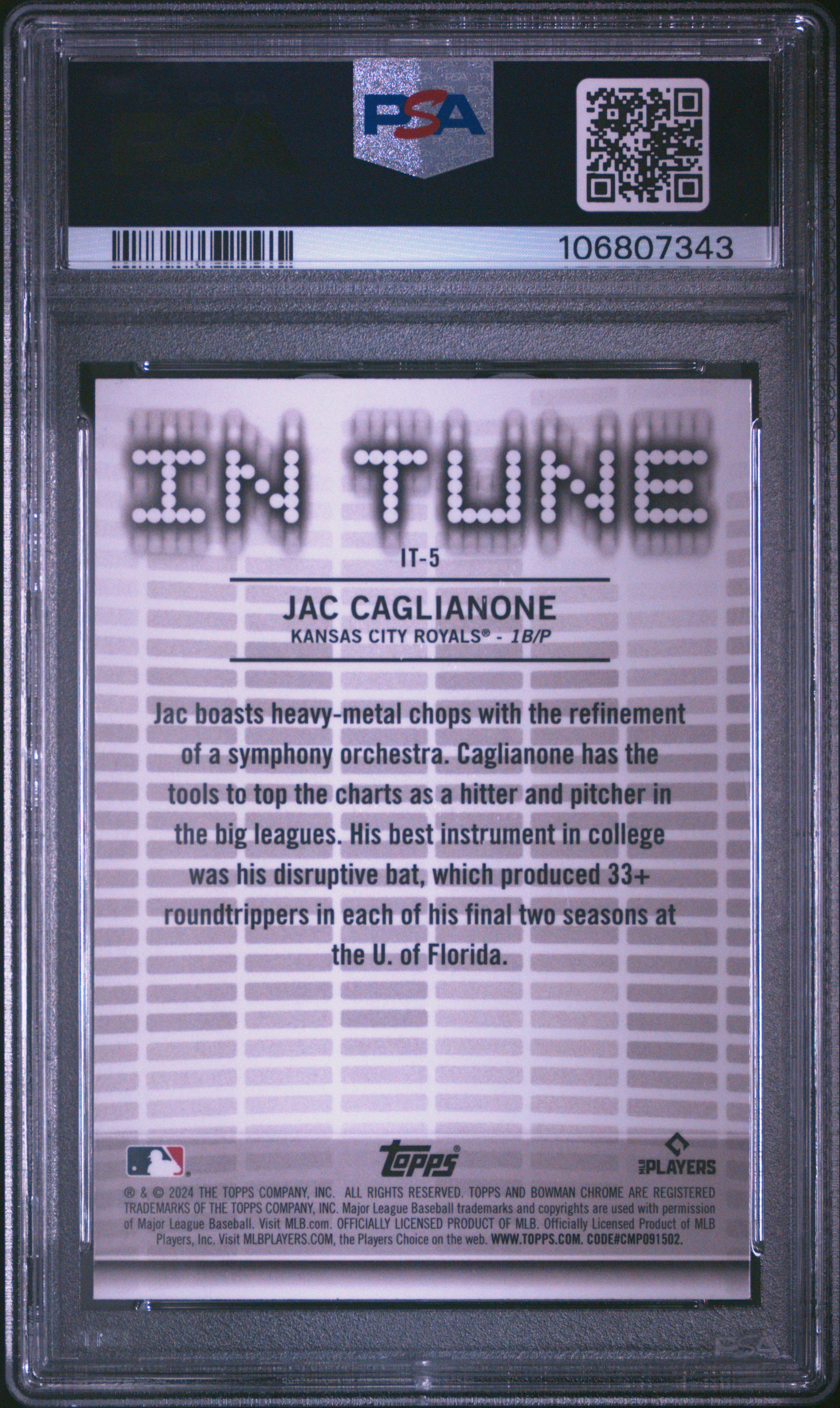 2024 Bowman Draft In Tune Jac Caglianone #It5 Mint 9 back