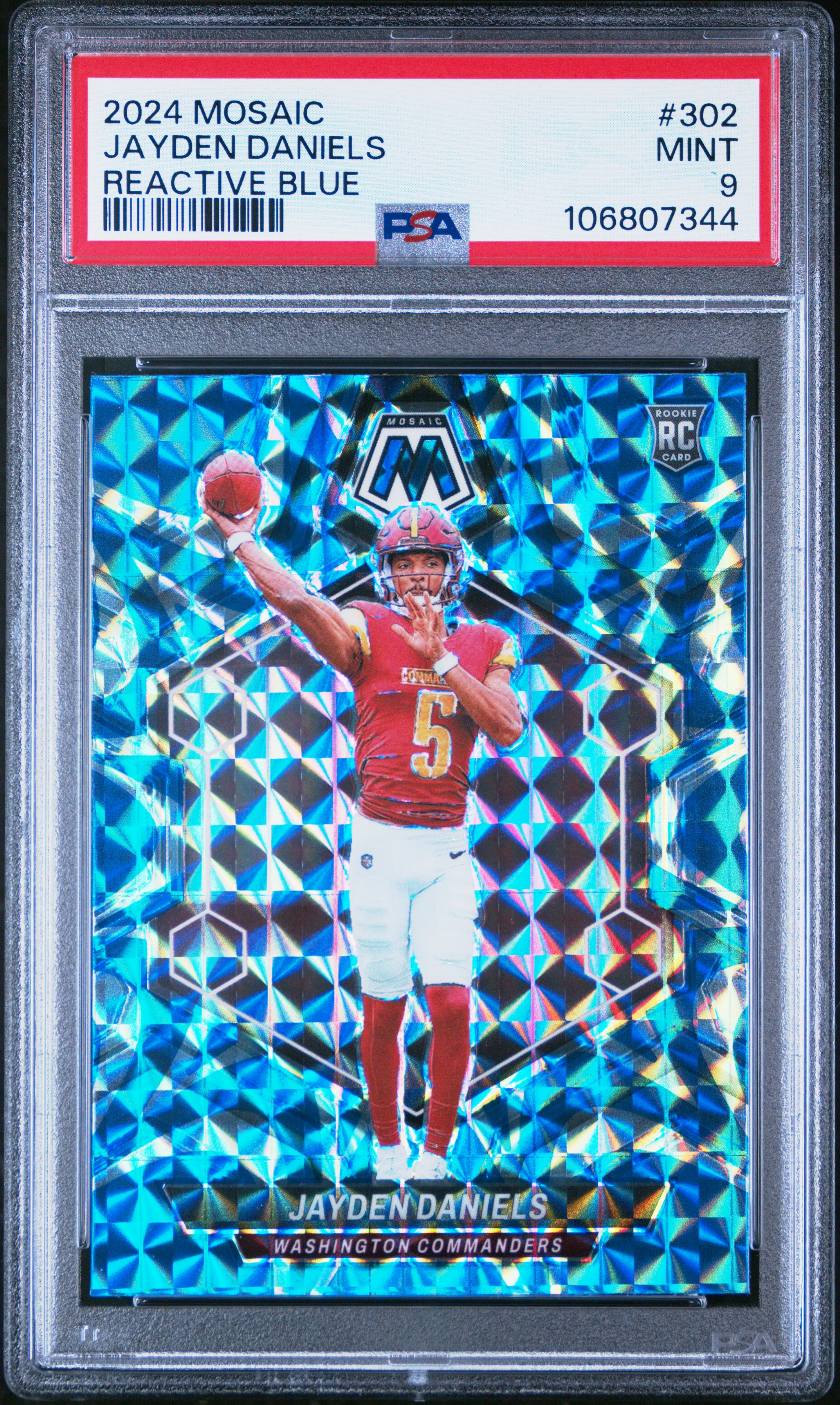 2024 Panini Mosaic Jayden Daniels #302 (Reactive Blue) Mint 9 front