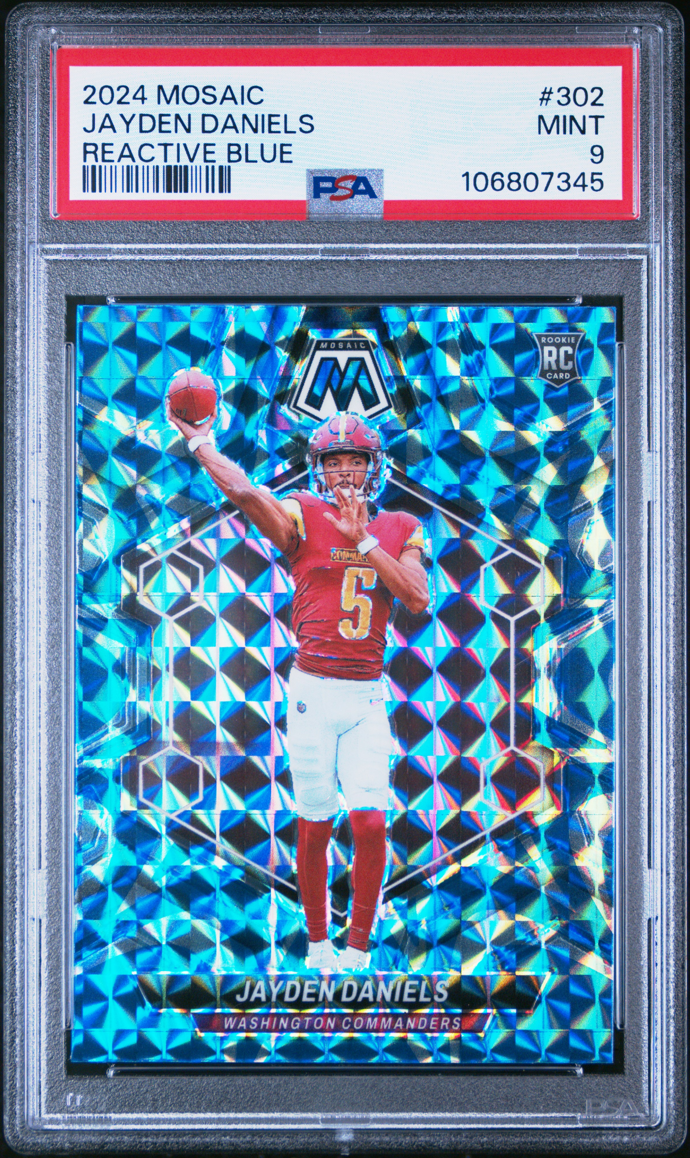 2024 Panini Mosaic Jayden Daniels #302 (Reactive Blue) Mint 9 front