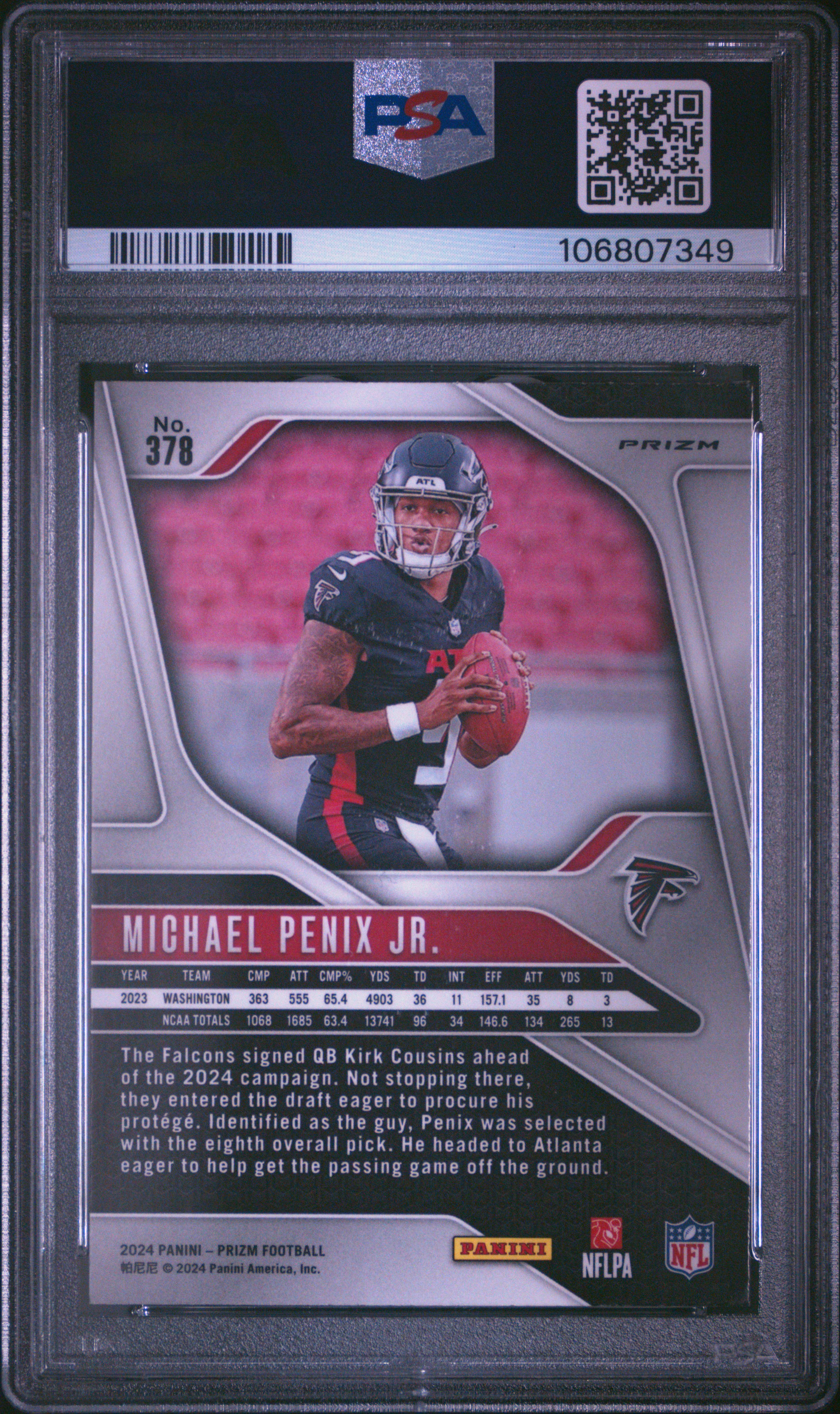 2024 Panini Prizm Michael Penix Jr. #378 (Silver Prizm) Gem Mt 10 back