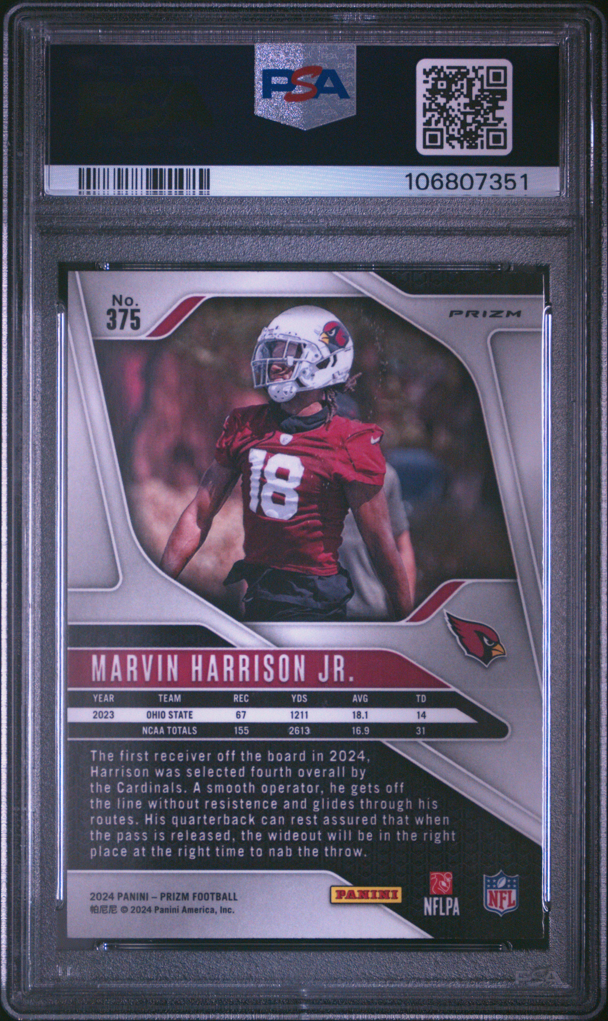 2024 Panini Prizm Marvin Harrison Jr. #375 (Black & White Checker) Mint 9 back