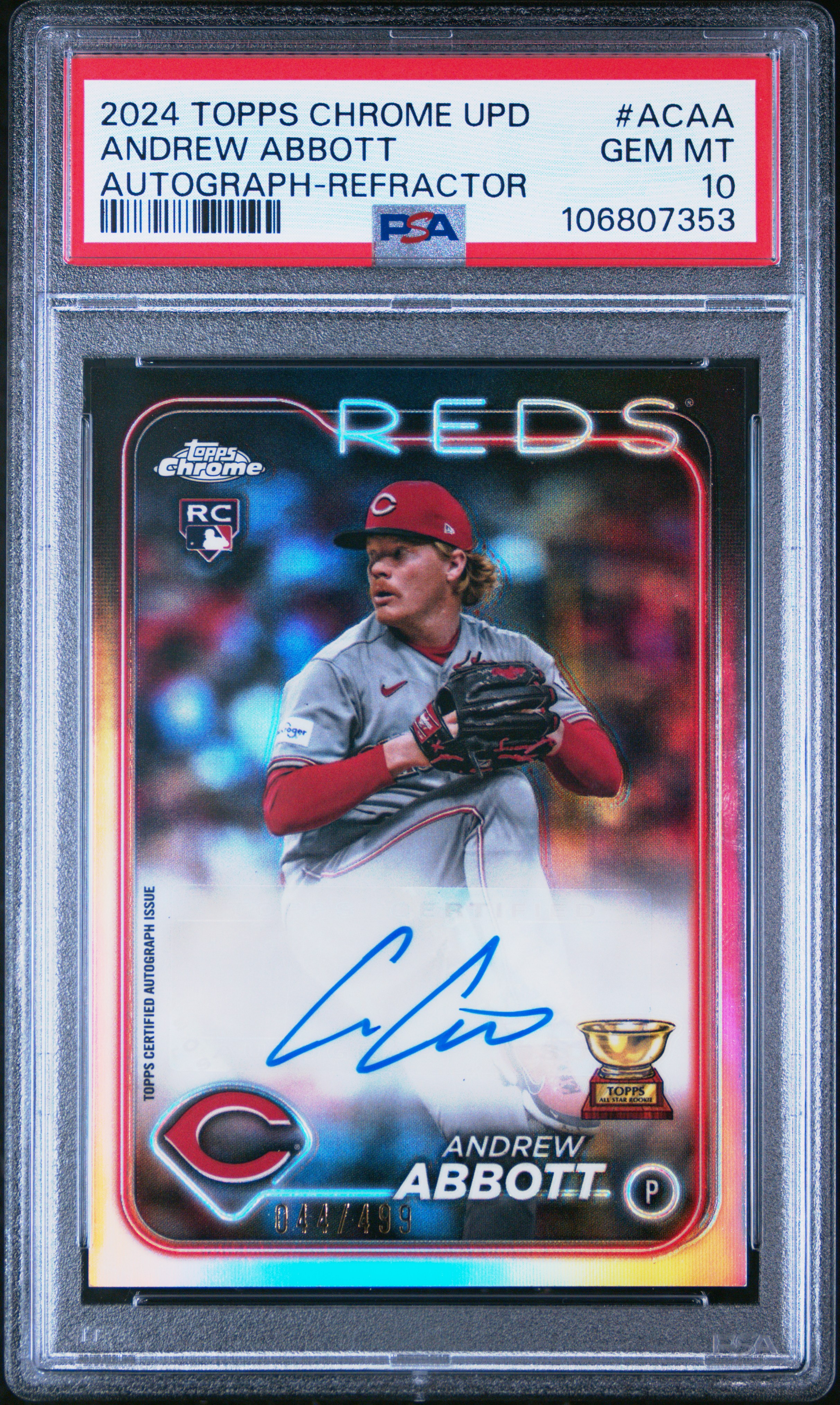 2024 Topps Chrome Update Chrome Baseball Update Series Autographs Andrew Abbott #Acaa (Autograph-Refractor) Gem Mt 10 front