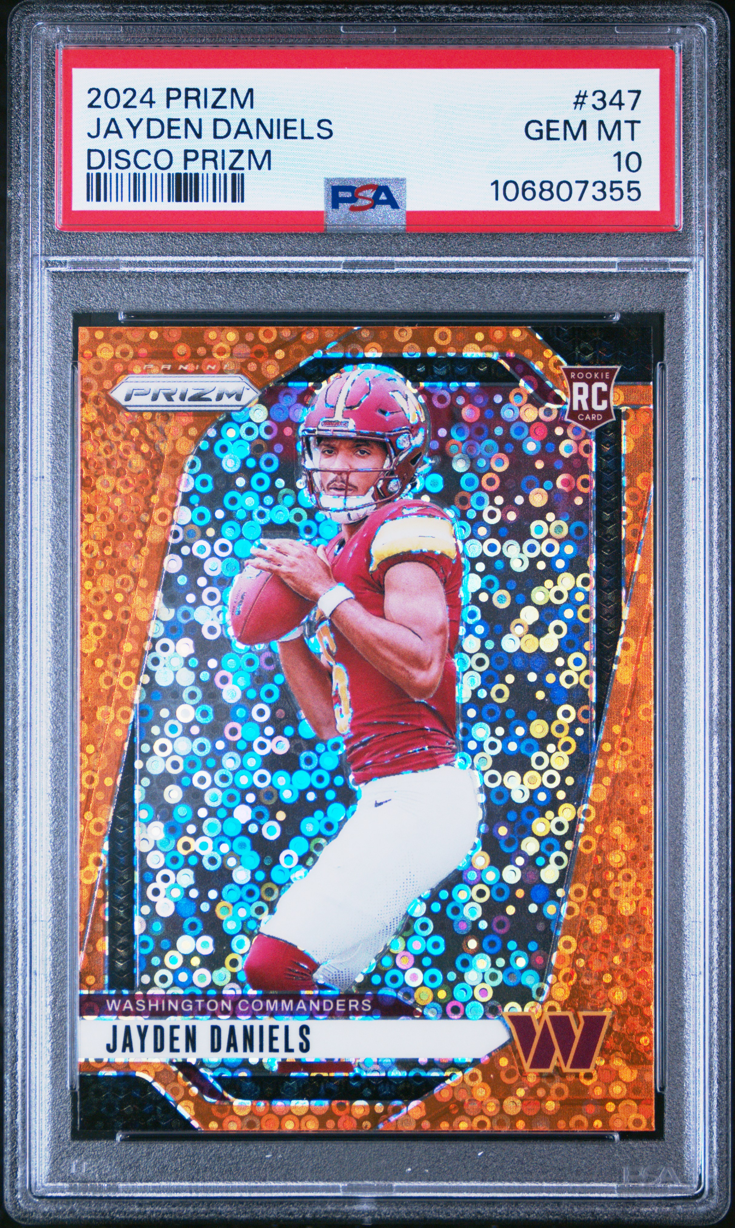 2024 Panini Prizm Jayden Daniels #347 (Disco Prizm) Gem Mt 10 front