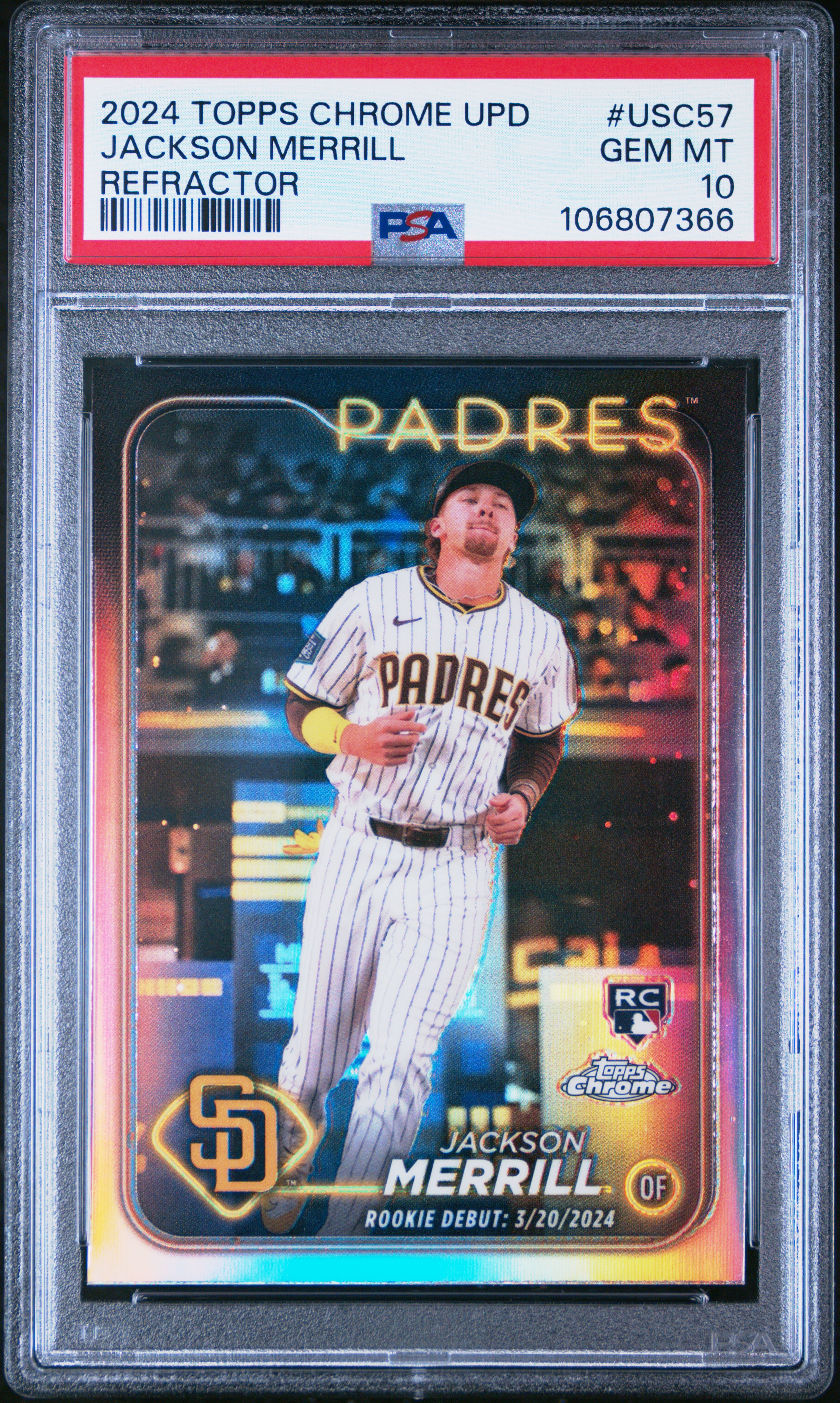 2024 Topps Chrome Update Jackson Merrill #Usc57 (Refractor) Gem Mt 10 front