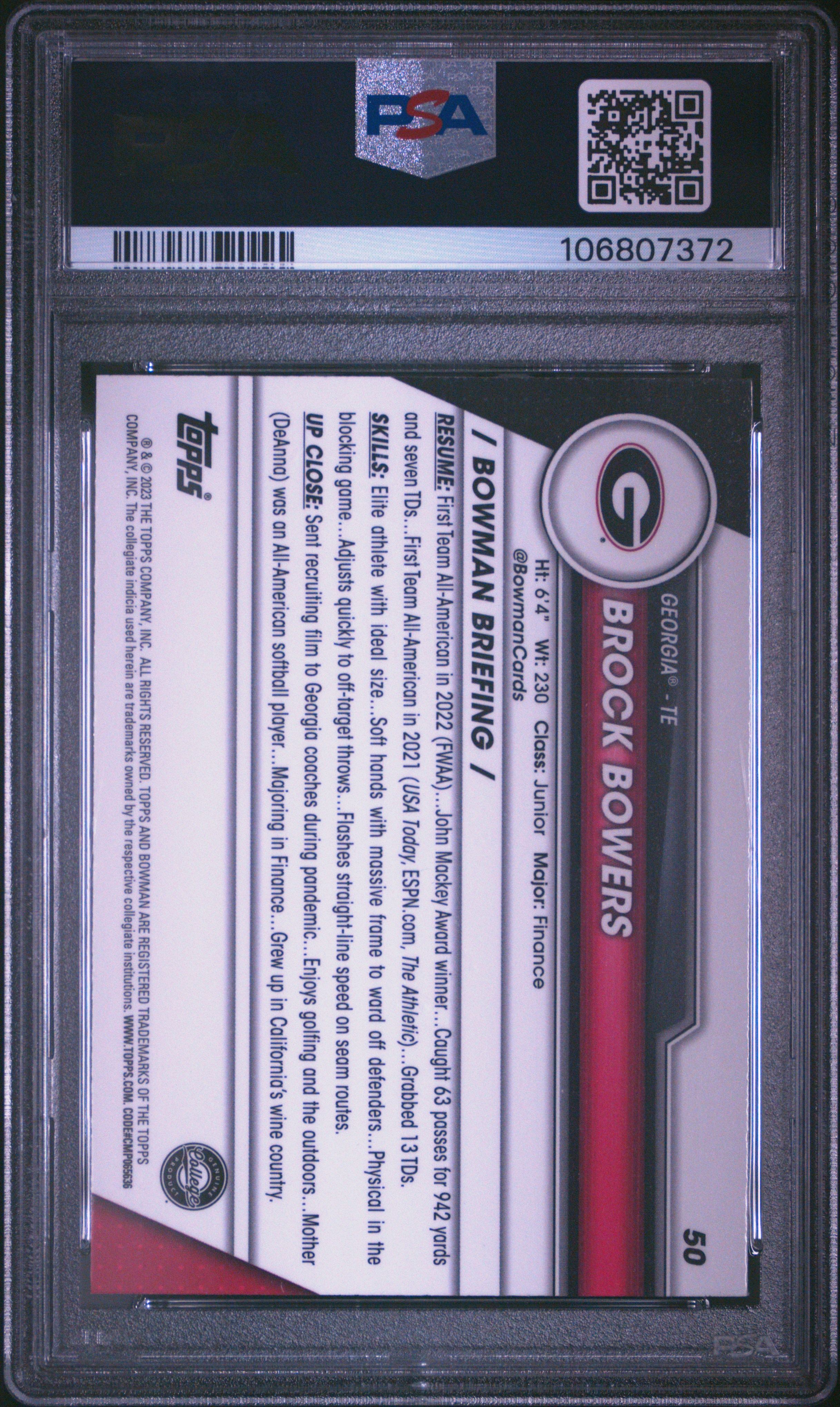 2023 Bowman University Chrome Brock Bowers #50 Mint 9 front