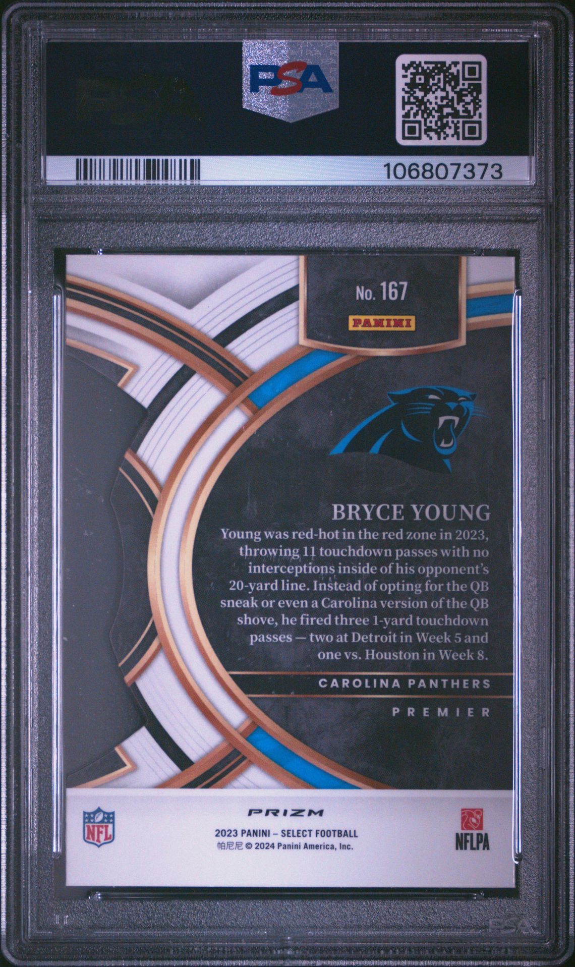 2023 Panini Select Bryce Young #167 (Die-Cut Zebra Prizm) Gem Mt 10 back