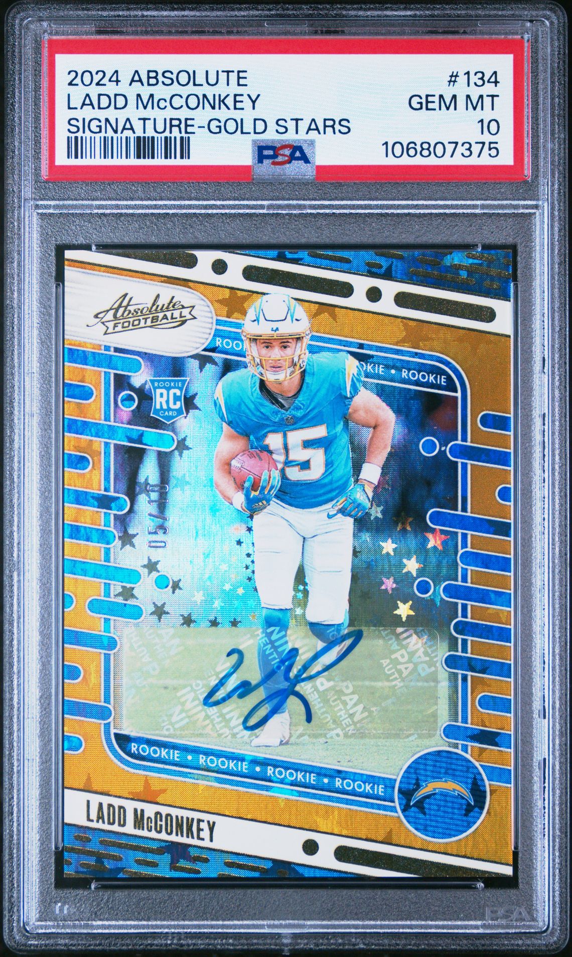 2024 Panini Absolute Ladd Mcconkey #134 (Signature-Gold Stars) Gem Mt 10 front