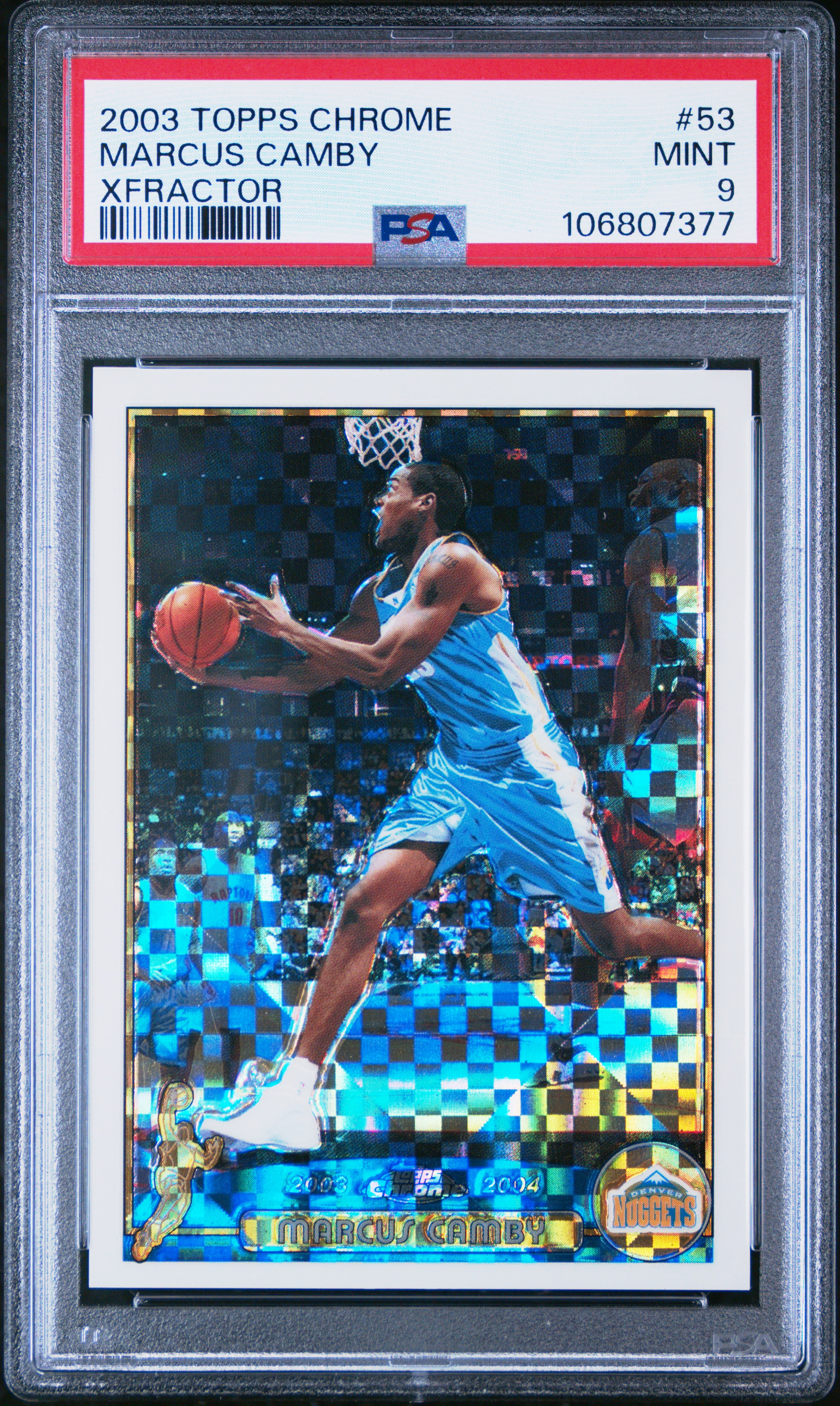 2003 Topps Chrome Marcus Camby #53 (Xfractor) Mint 9 front