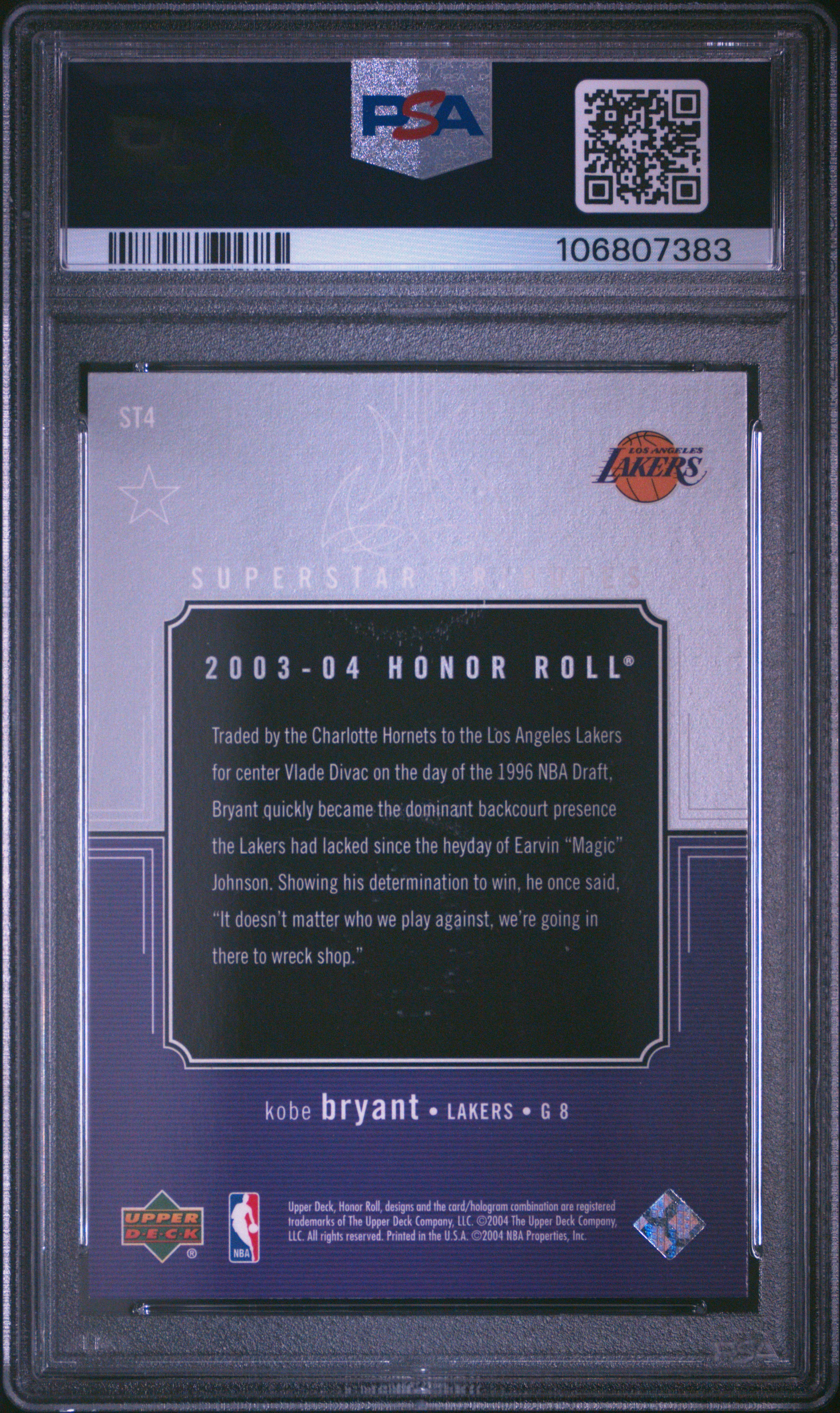 2003 Upper Deck Honor Roll Superstar Tributes Kobe Bryant #St4 (Superstar Tributes) Nm-Mt 8 back