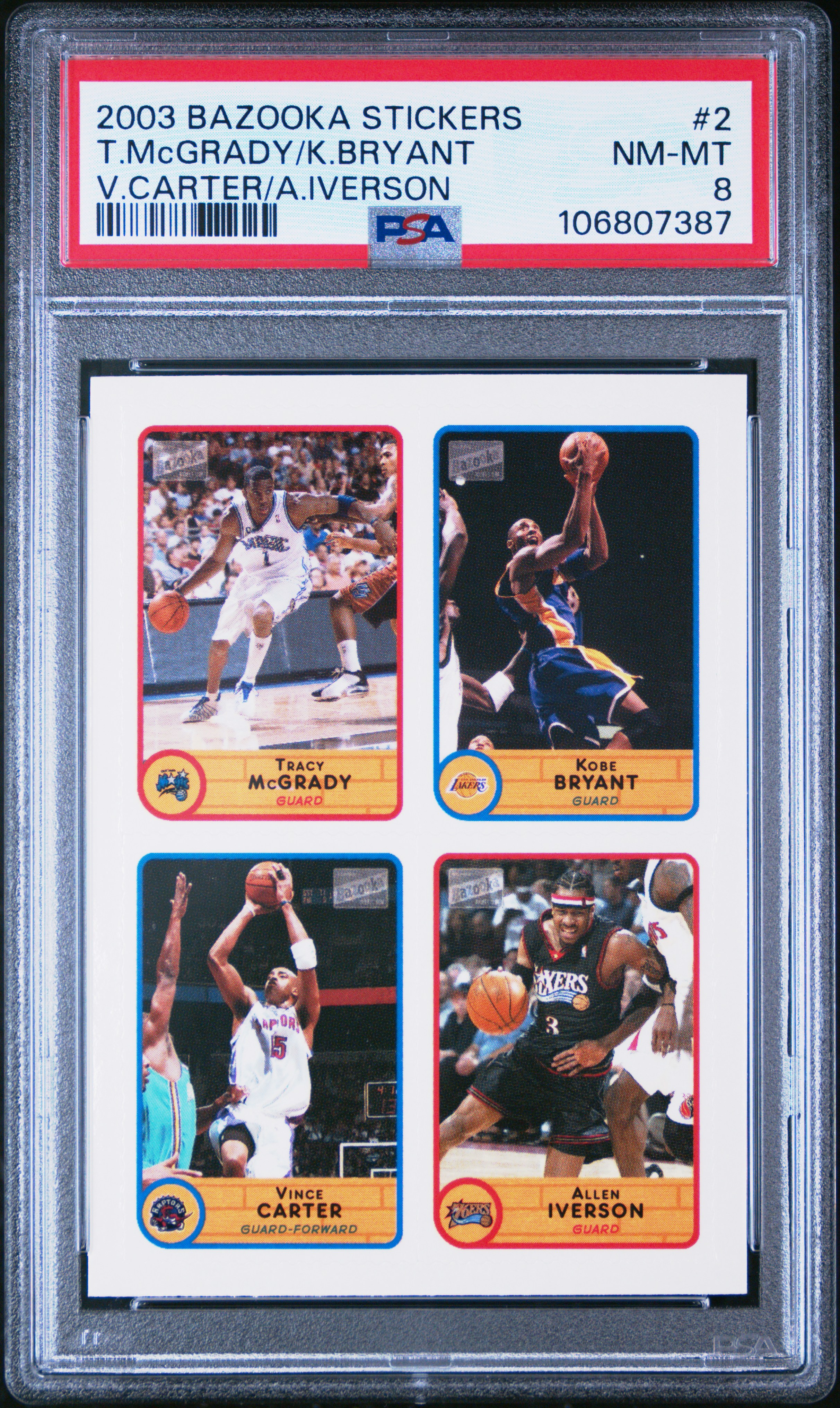 2003 Bazooka Stickers T.mcgrady/K.bryant #2 (V.carter/A.iverson) Nm-Mt 8 front