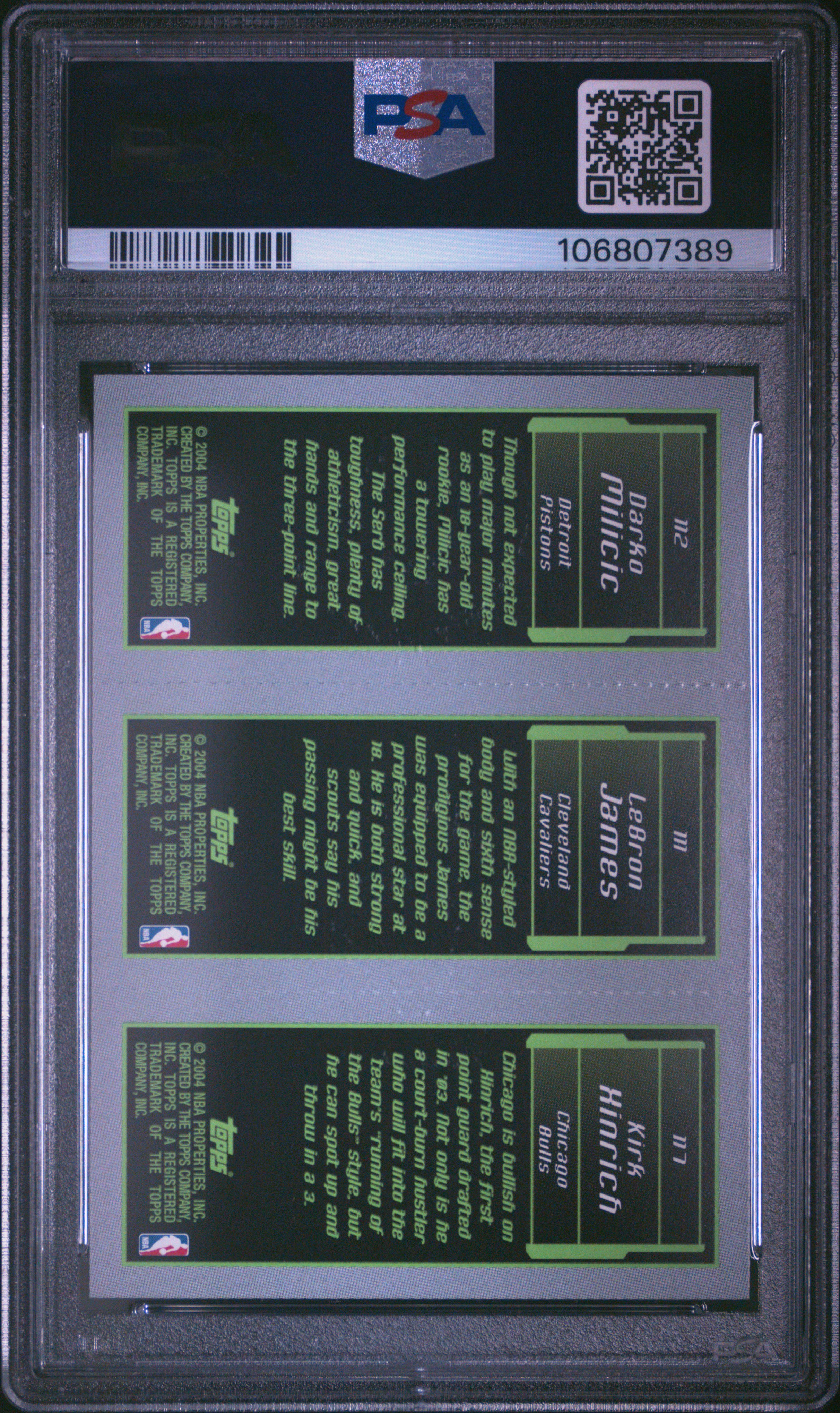 2003 Topps Rookie Matrix Hinrich/James/Milicic Gem Mt 10 back