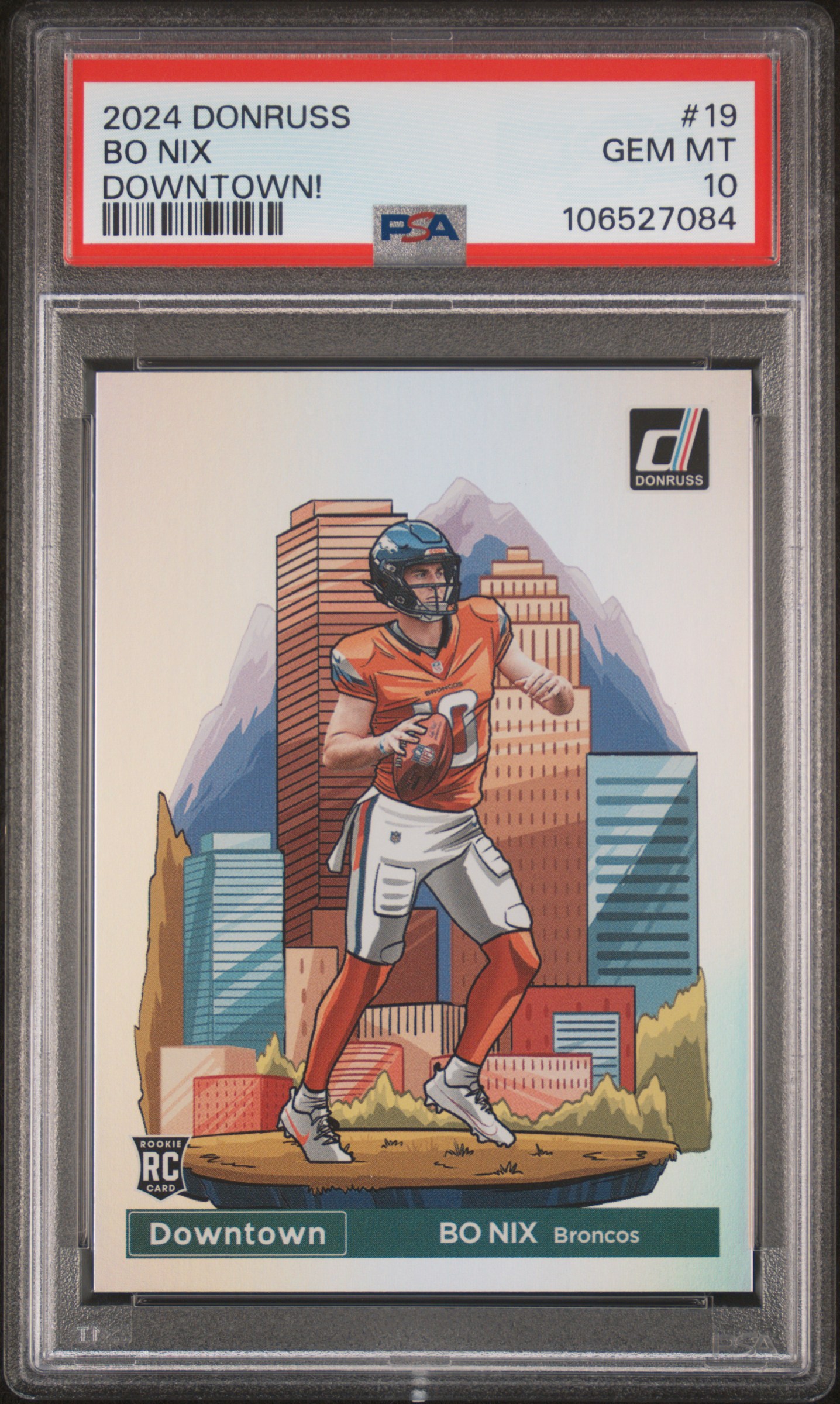 2024 Panini Donruss Downtown! Bo Nix #19 Gem Mt 10 front