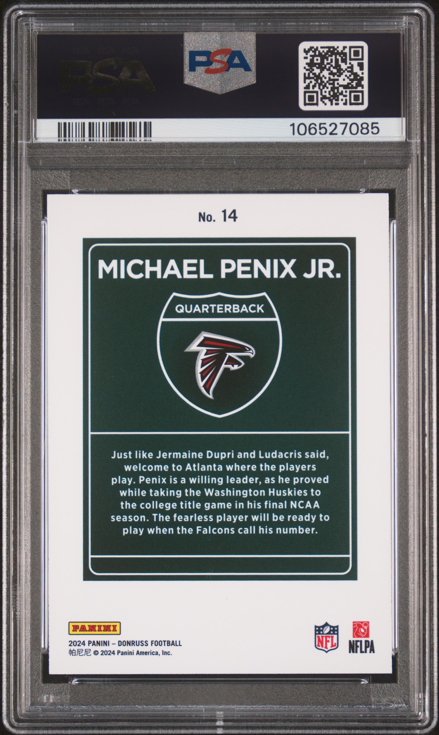 2024 Panini Donruss Downtown! Michael Penix Jr. #14 Gem Mt 10 back